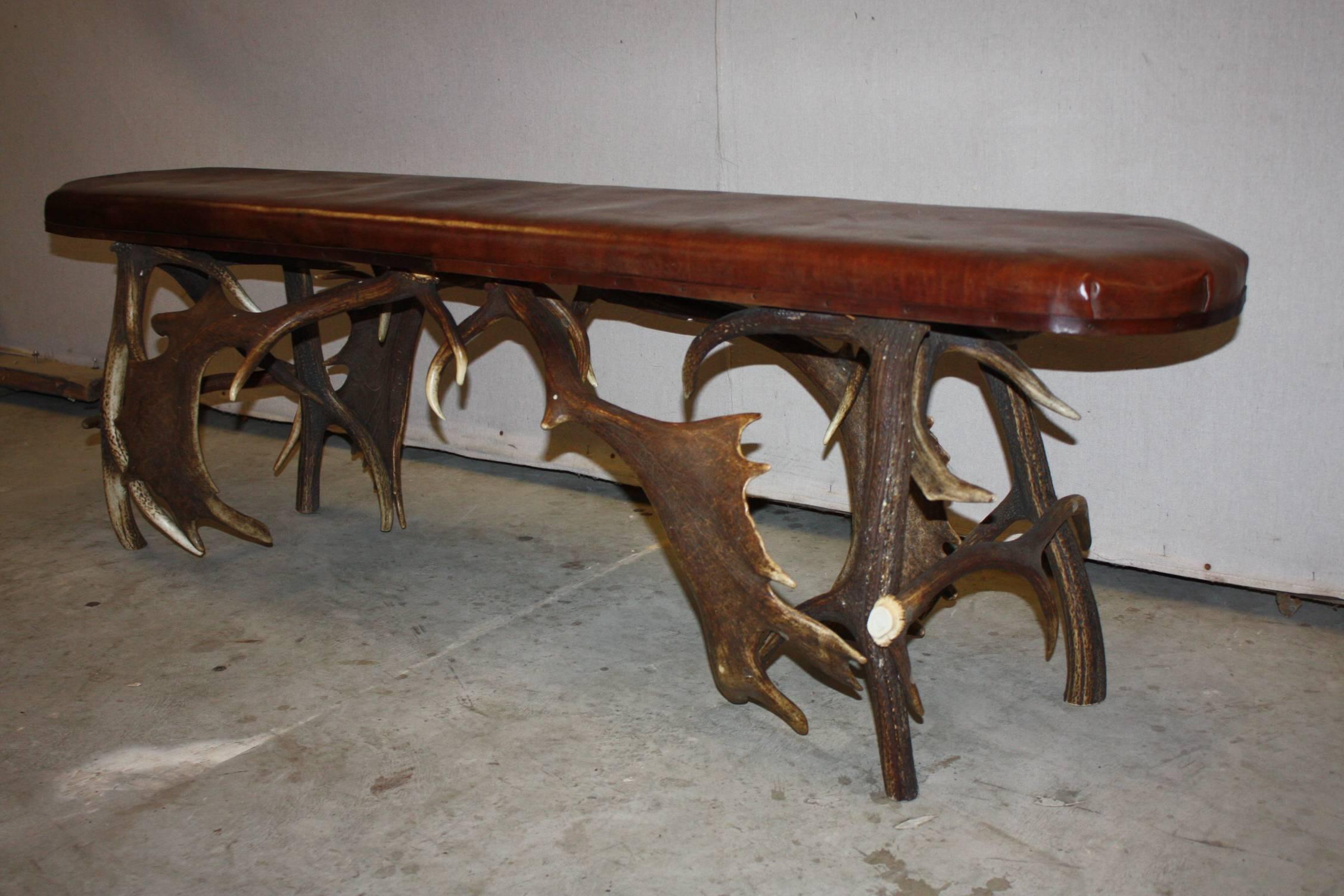 Fallow Deer Antler Bench with Leather Top 3