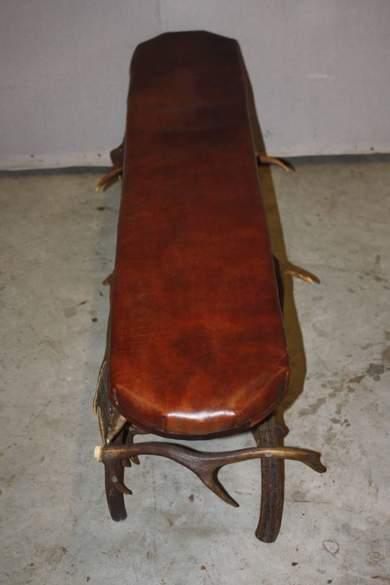 English Fallow Deer Antler Bench with Leather Top