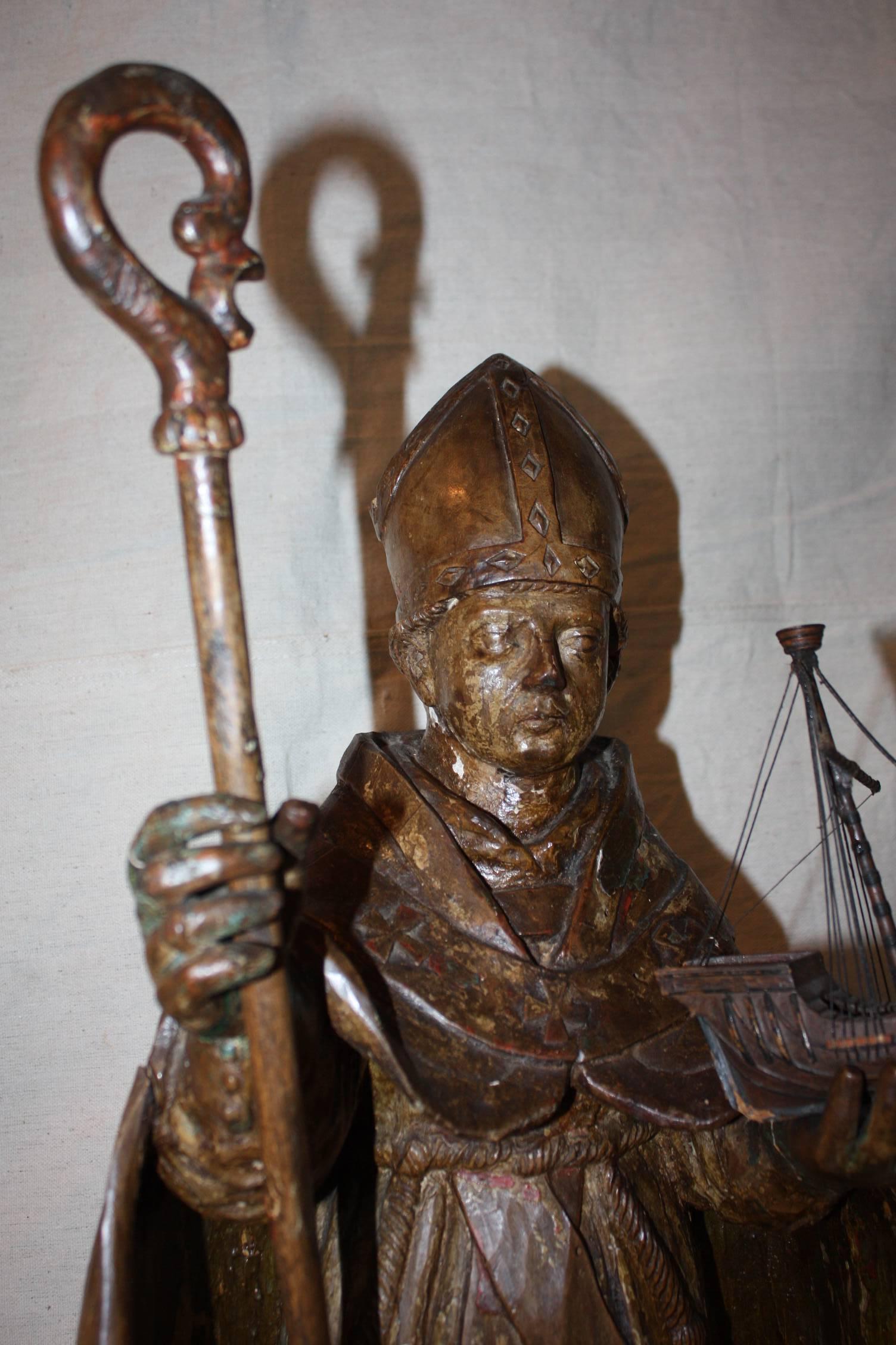 Italian 19th Century Hand-Carved Statue Representing Saint Brendan of Clonfert