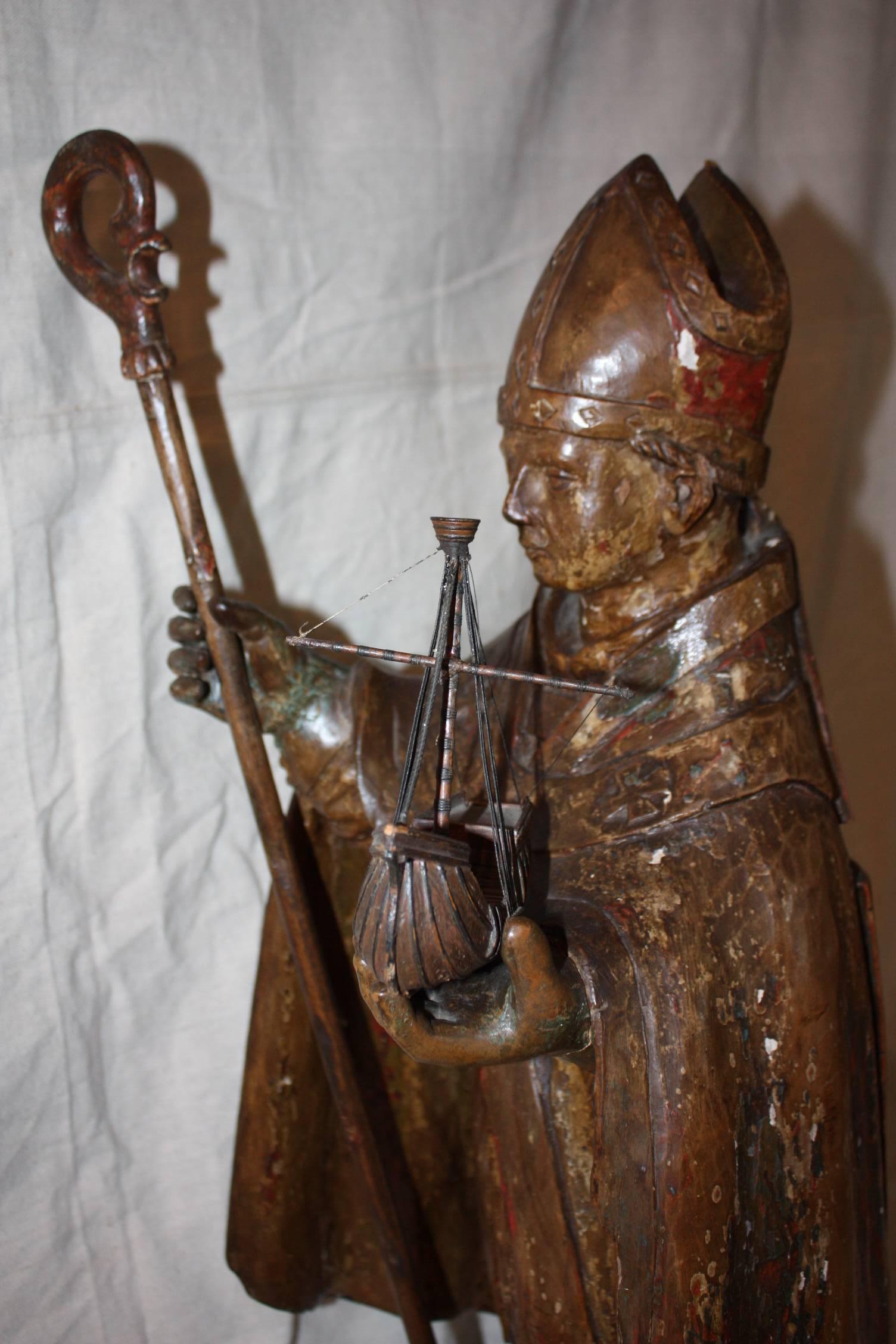 19th Century Hand-Carved Statue Representing Saint Brendan of Clonfert In Excellent Condition In Fairhope, AL