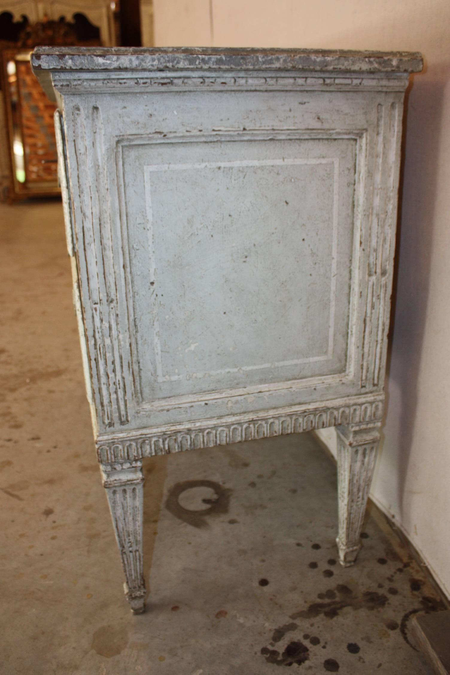 Pair of Louis XVI Painted Commodes with Faux Marble Top 1
