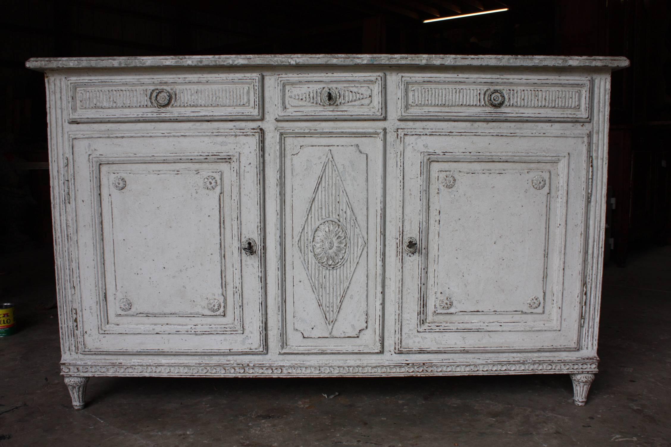 19th Century French Carved Painted Buffet with Faux Marble Top 6