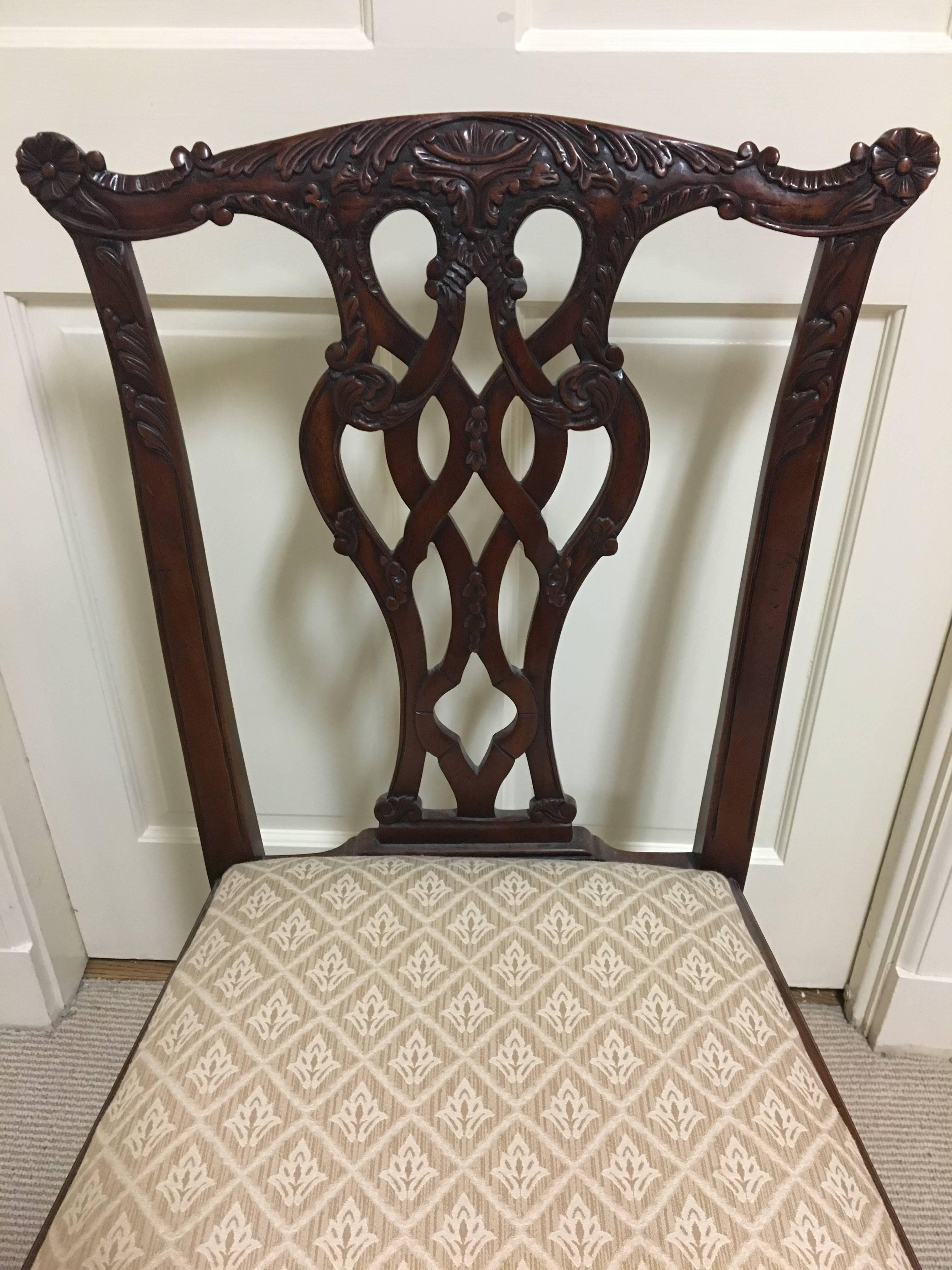 Set of Ten Mahogany English Chippendale Dinning Room Chairs For Sale 1