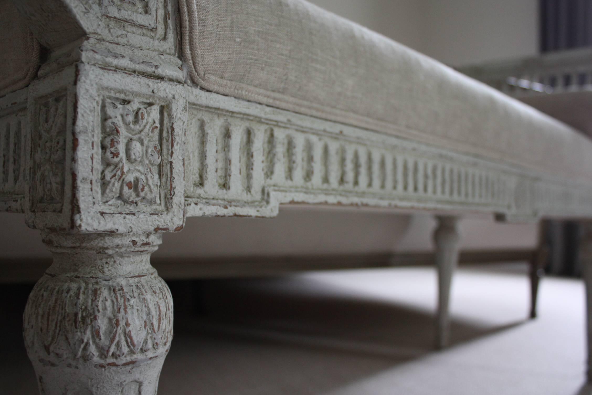 19th Century French Louis XVI Carved and Painted Bench 2