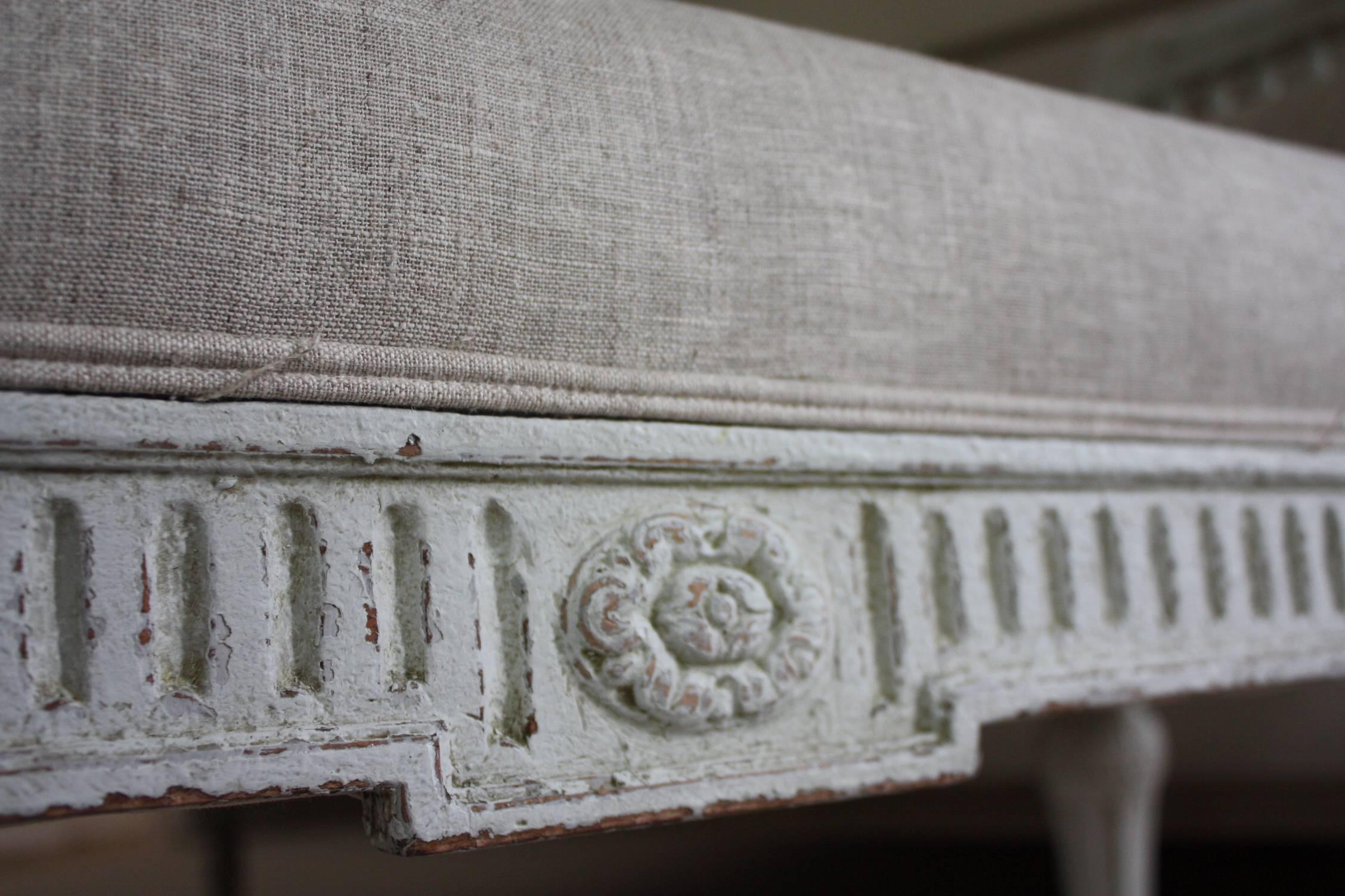 19th Century French Louis XVI Carved and Painted Bench 4