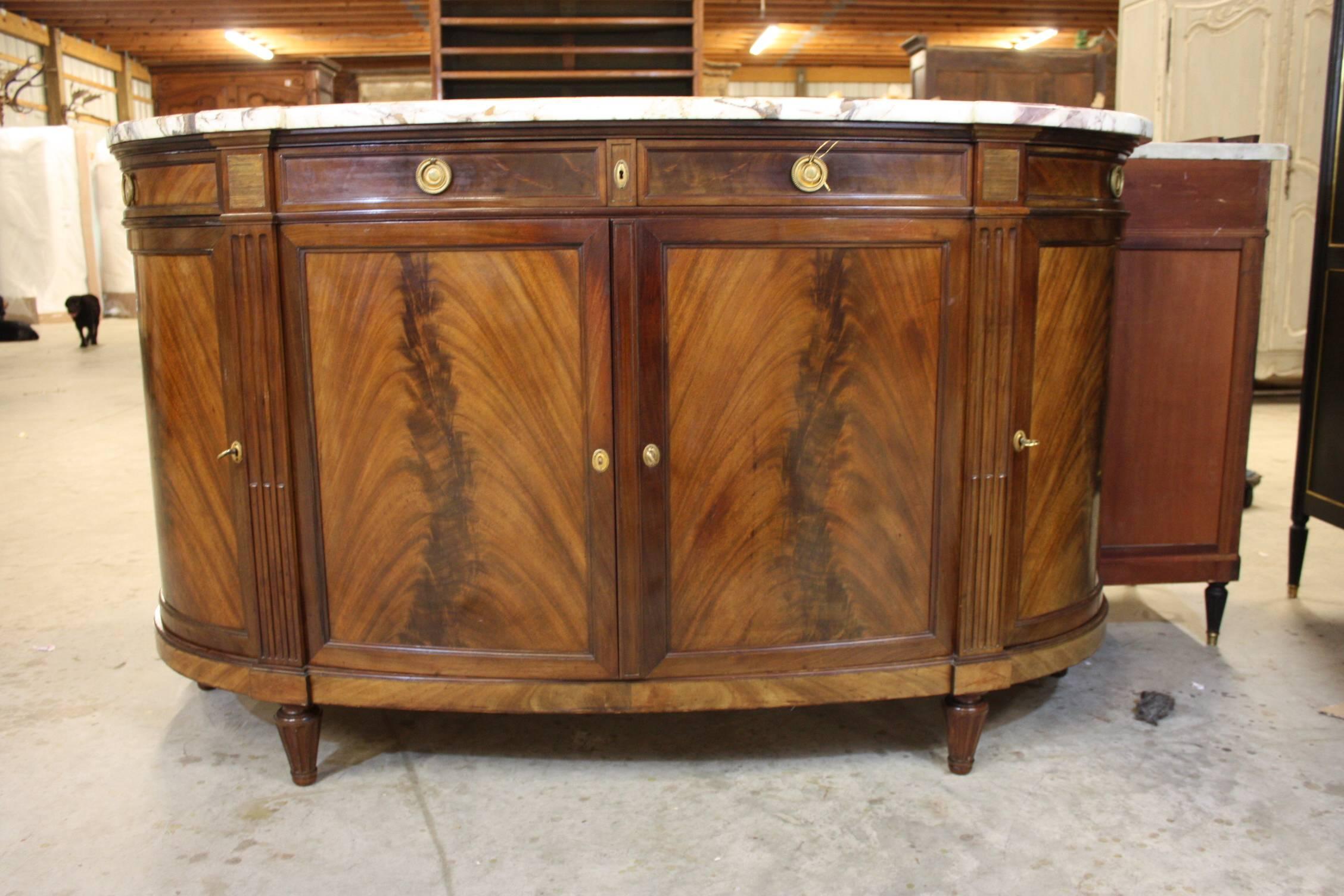 French Louis XVI Style Mahogany Buffet with Marble Top 6