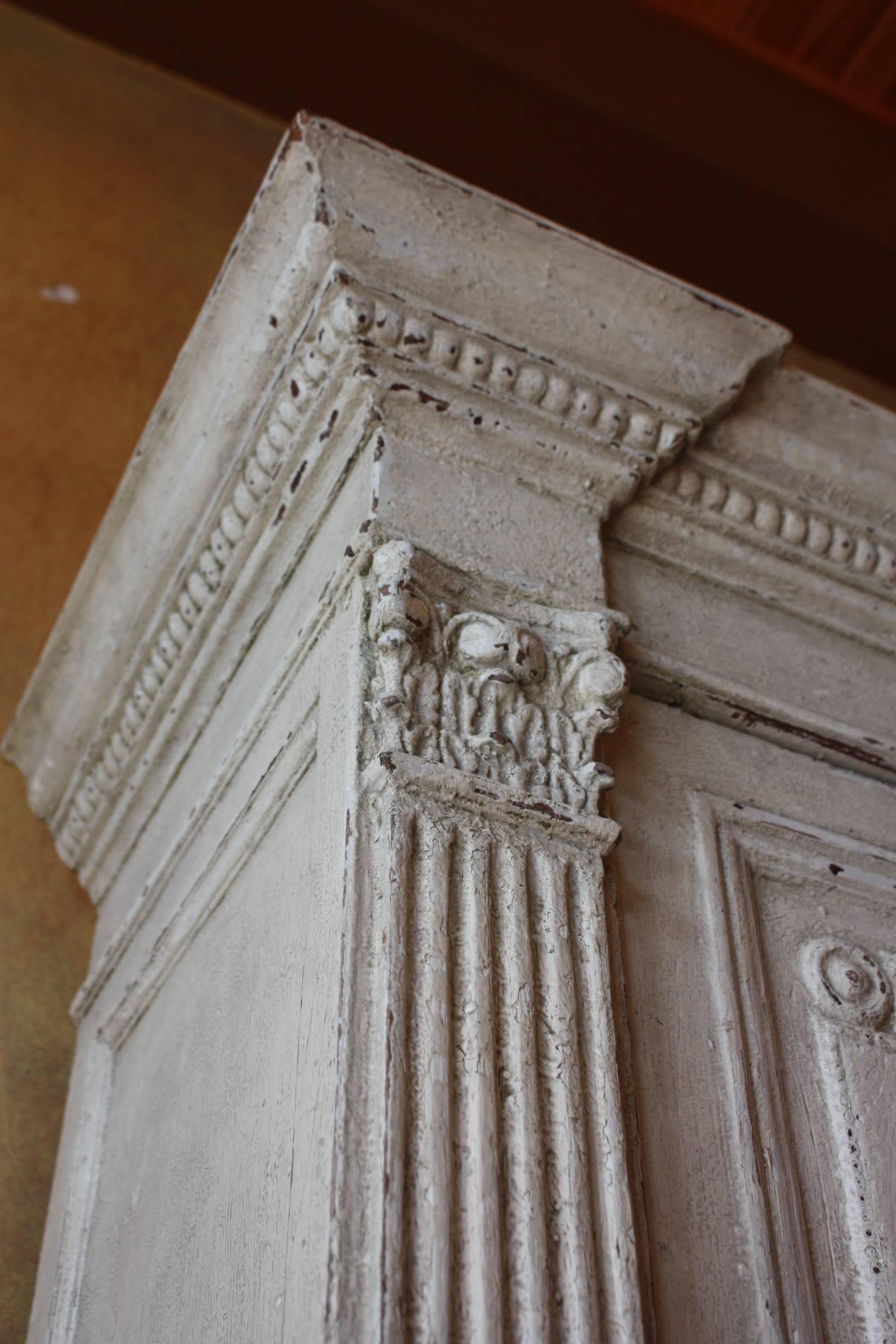 19th Century French Louis XVI Carved and Painted Bookcase or Buffet Deux Corps In Good Condition In Fairhope, AL