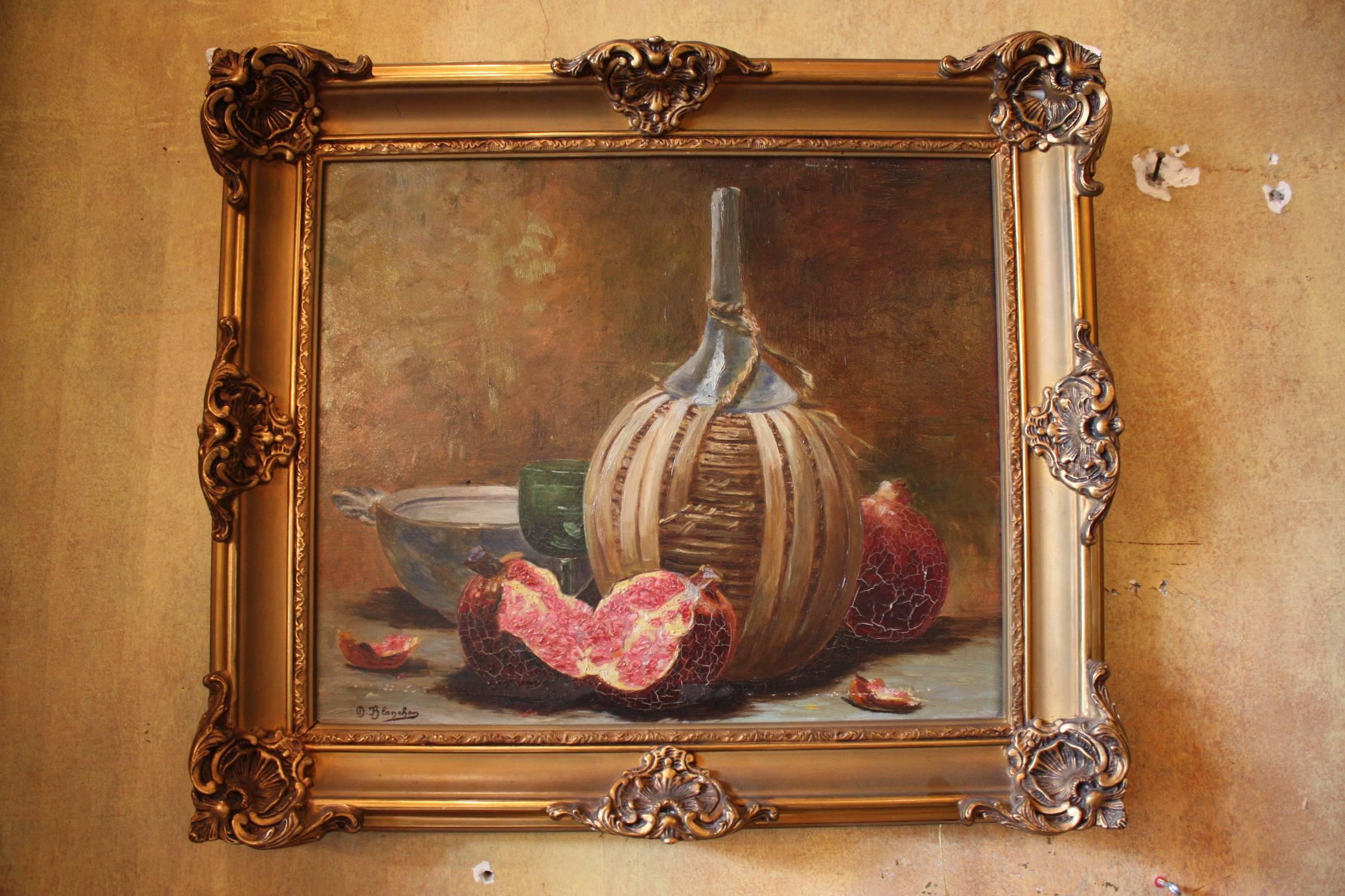 19th Century, Gilt Framed and Signed French Still Life Oil Painting on Canvas For Sale 4