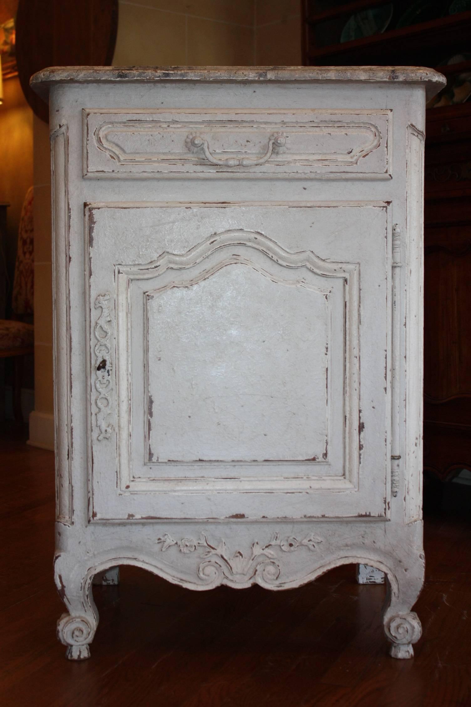 French Hand-Painted Single Door Cabinet with Faux Painted Marble Top 6