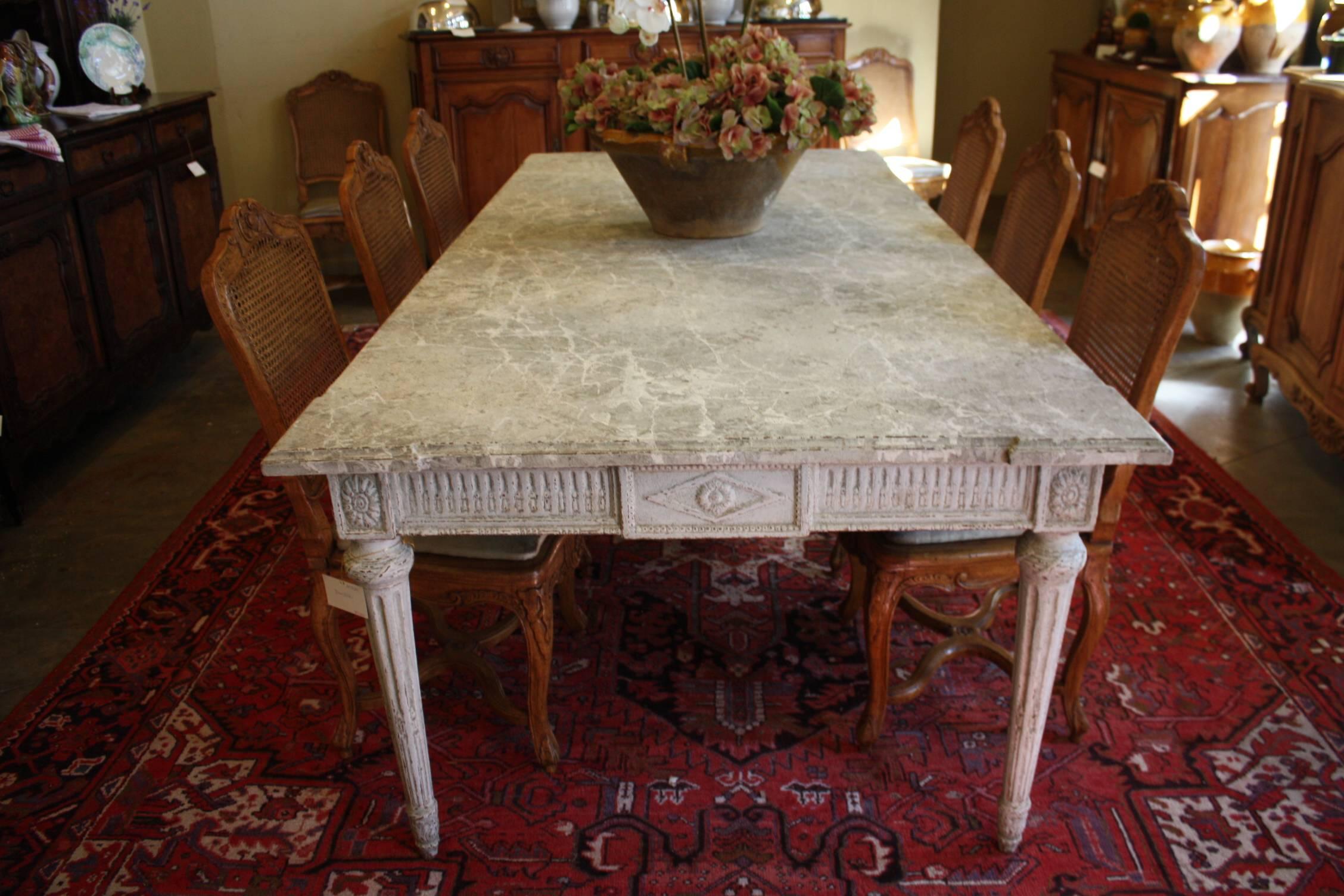 19th Century French Painted Dining Room Table with Faux Marble Top 6