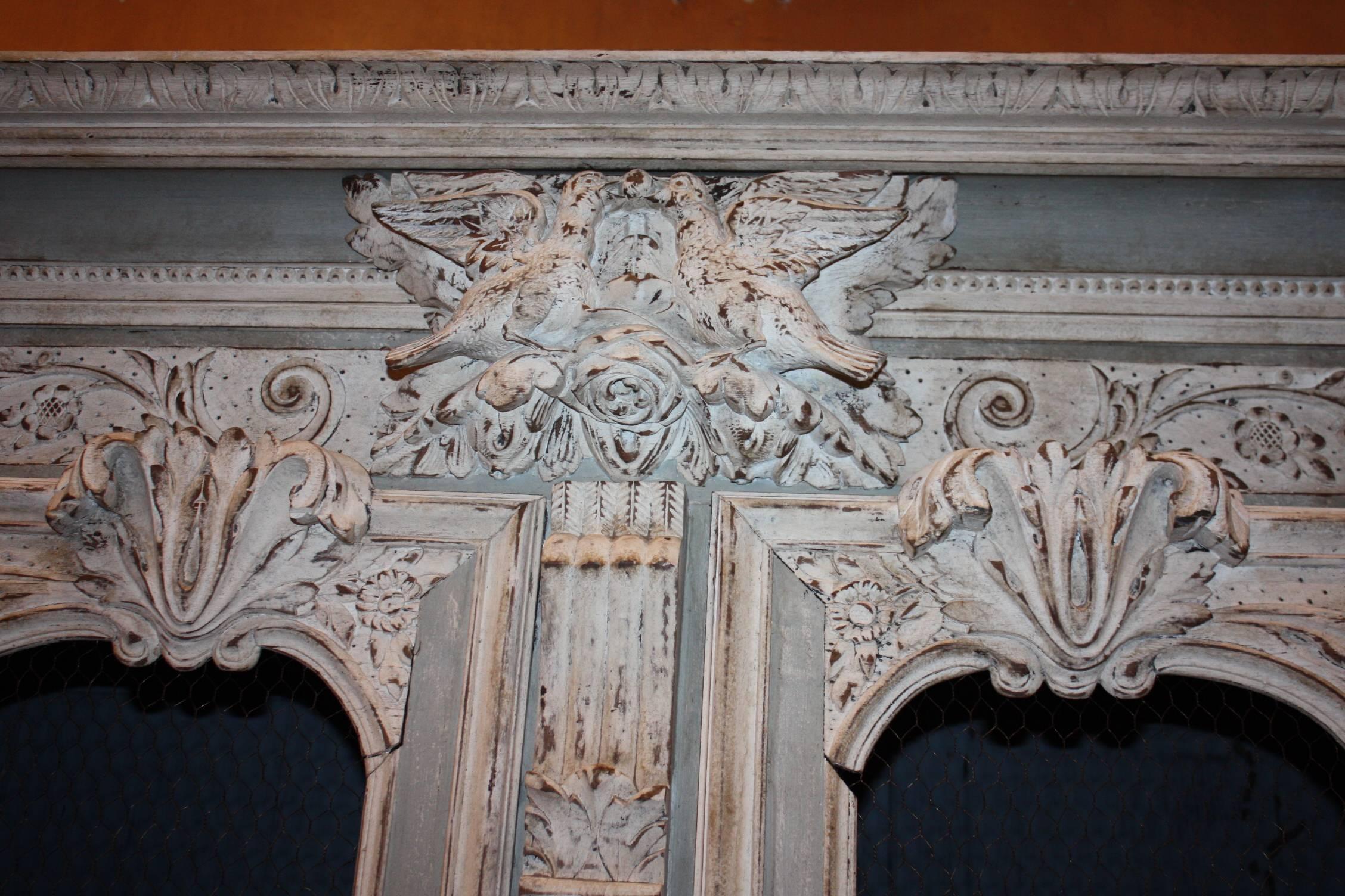 Beautifully Carved French Screened Painted Armoire 5