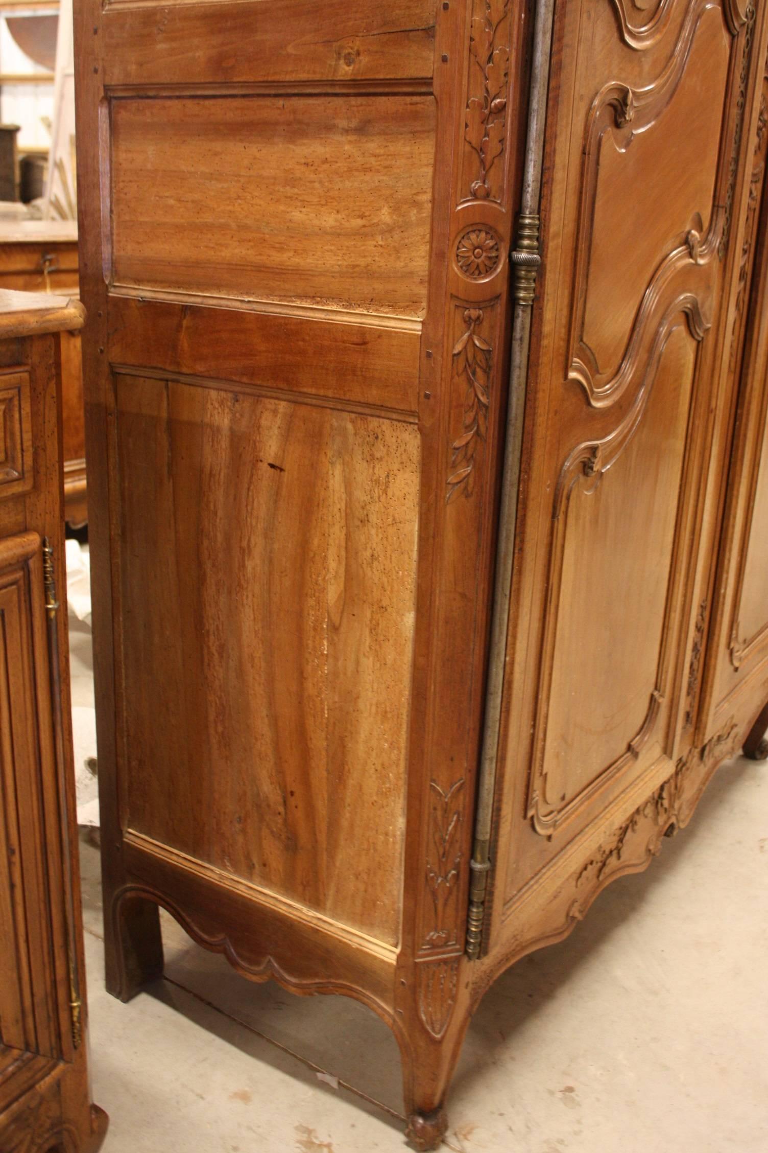19th Century French Louis XV Carved Cherry Armoire 5