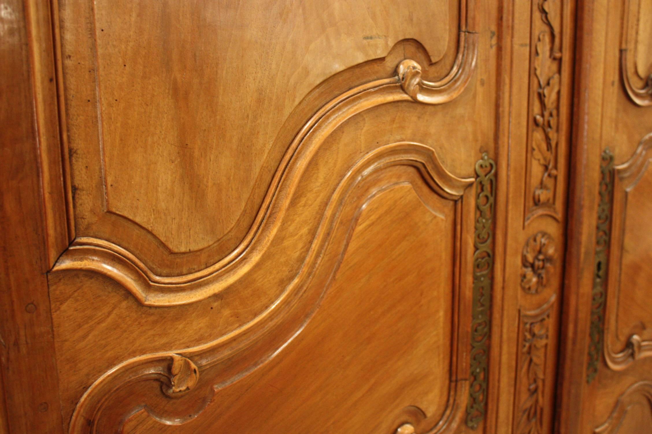 19th Century French Louis XV Carved Cherry Armoire 3