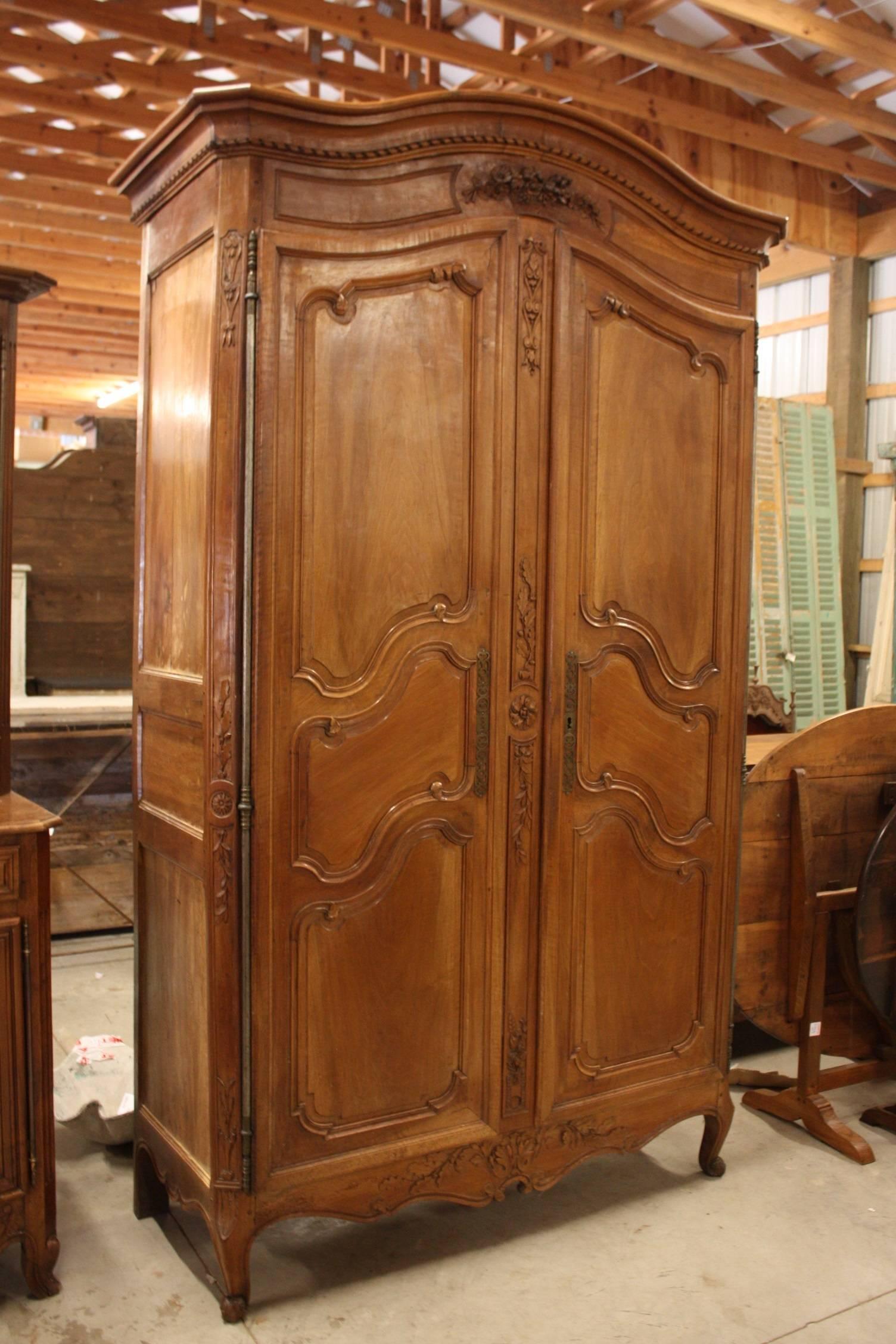 19th Century French Louis XV Carved Cherry Armoire 6