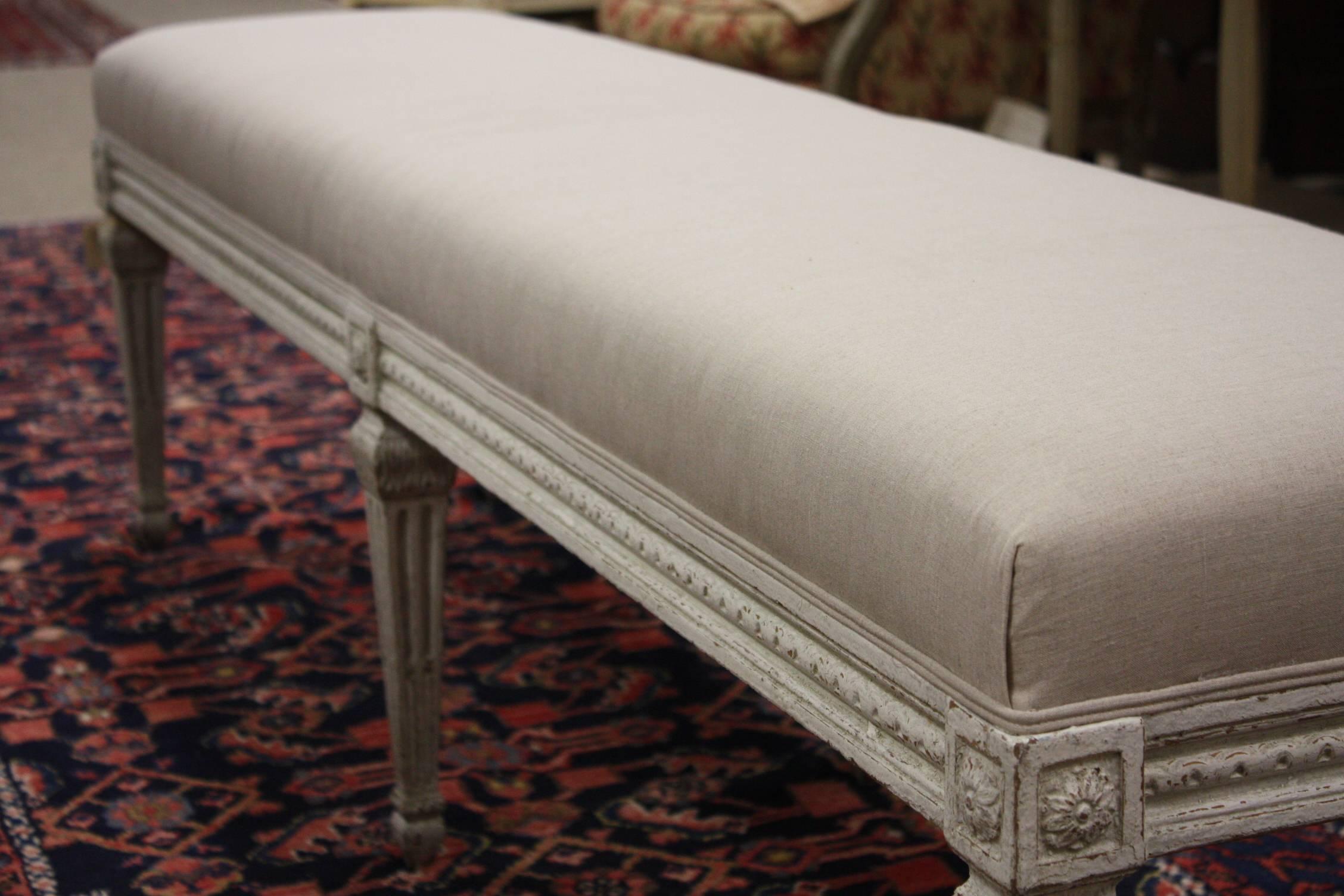 19th Century French Louis XVI Painted Bench. 4