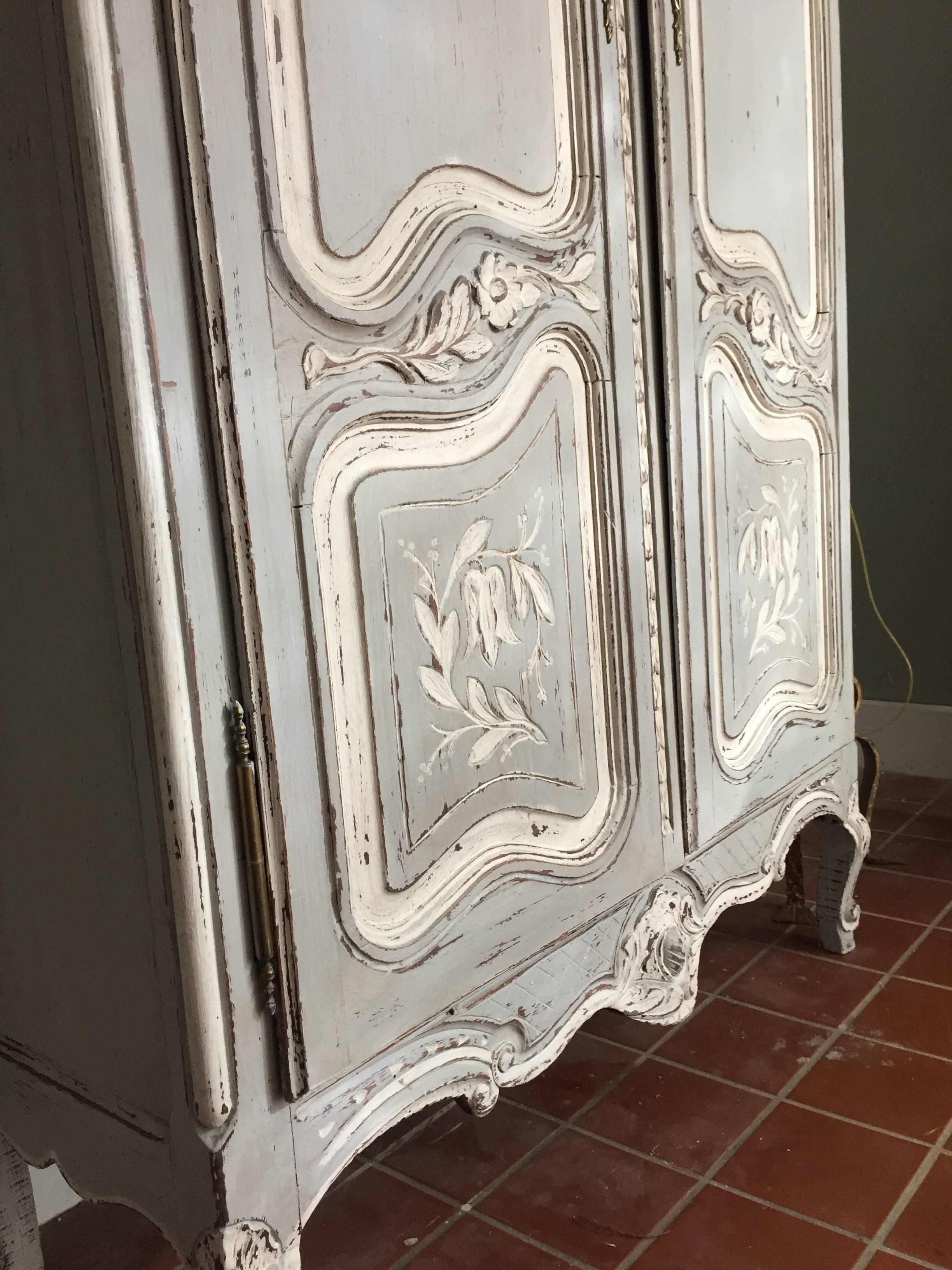Small 19th Century Painted French Armoire In Good Condition In Fairhope, AL