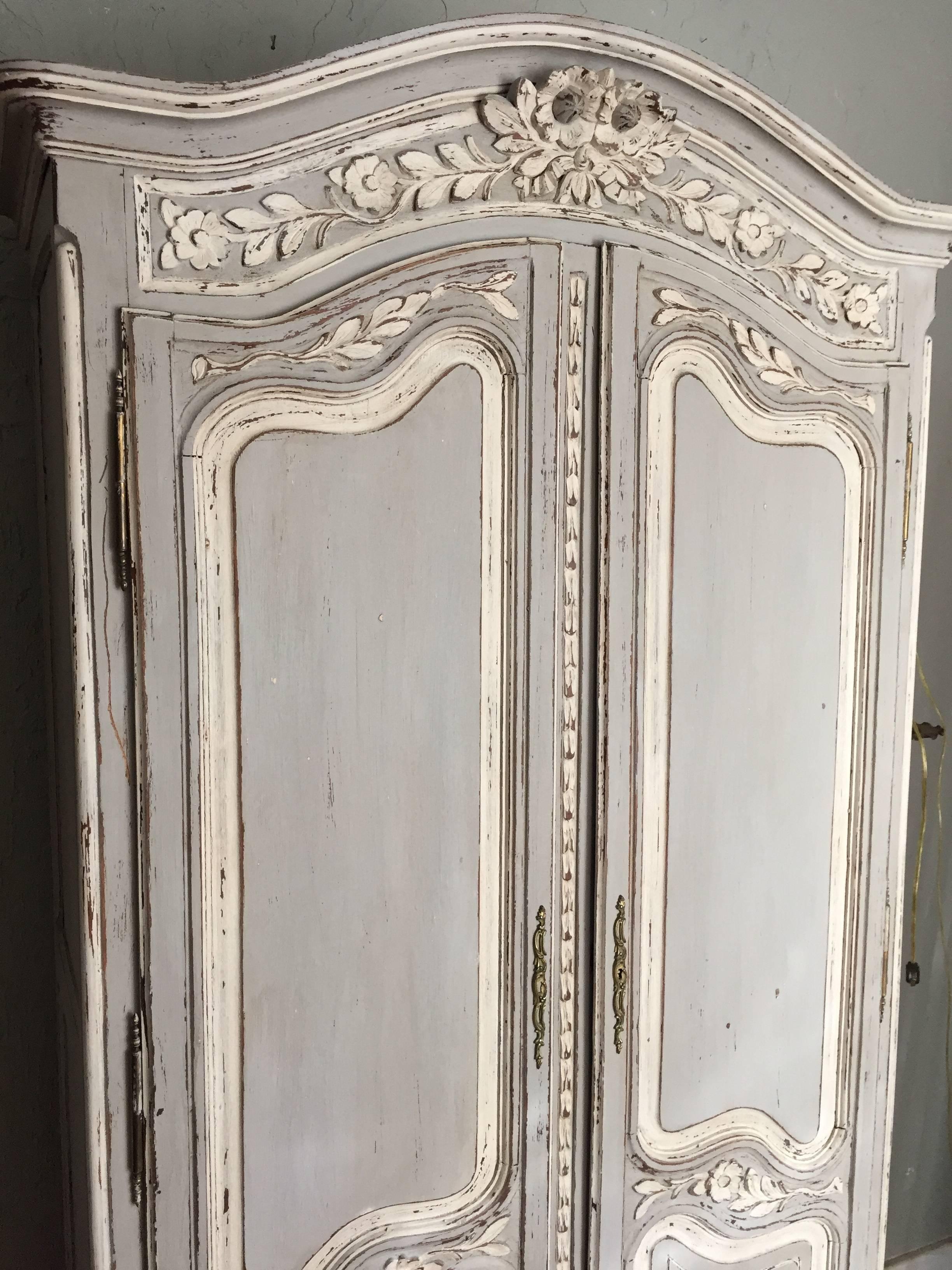 This is a very nice painted French armoire I purchased in France. It dates to the late 1800s. It is in very good condition and the smaller size makes it practical for many spaces.