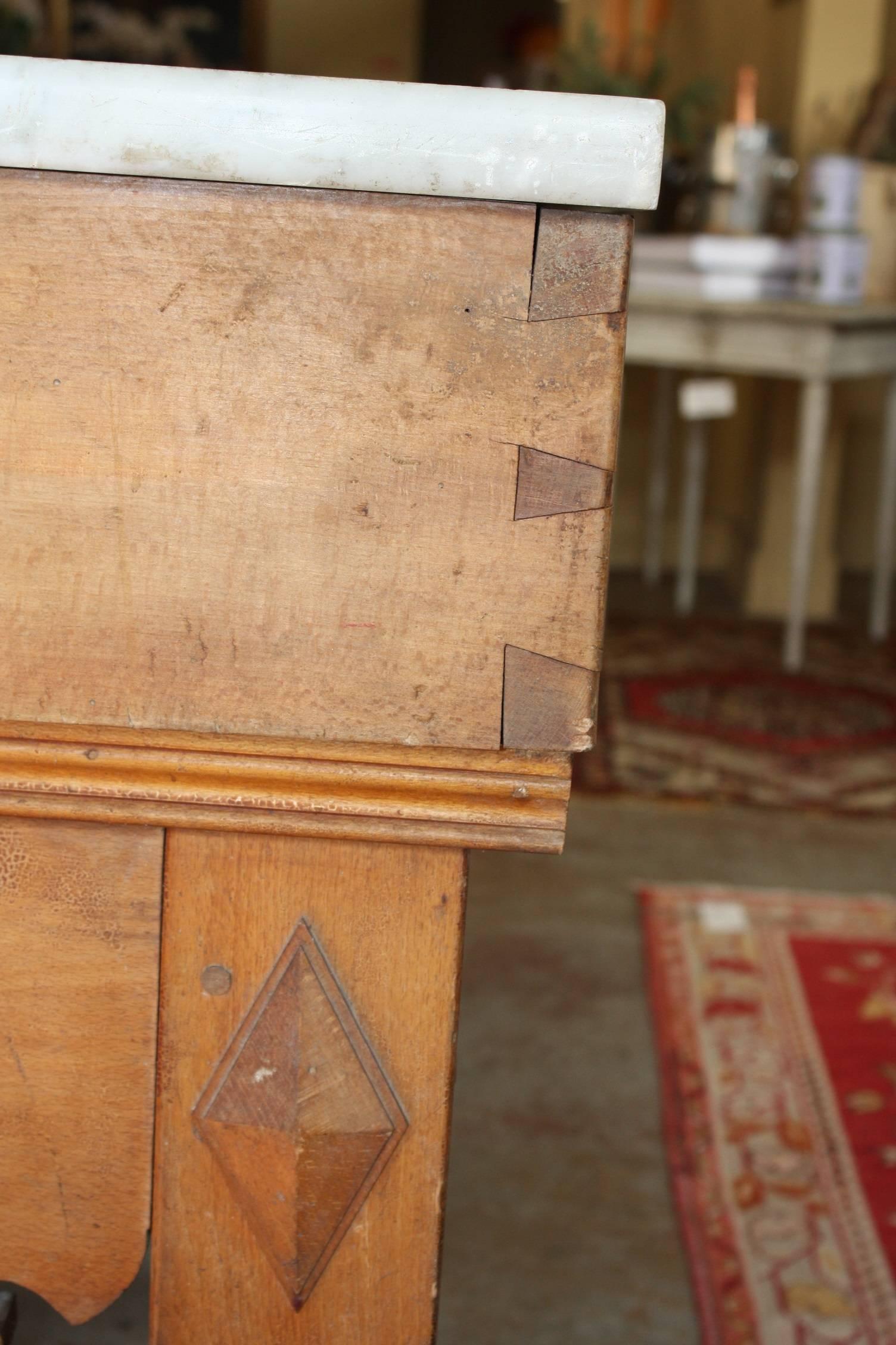 Large 19th Century French Butcher Block Table with Marble 5