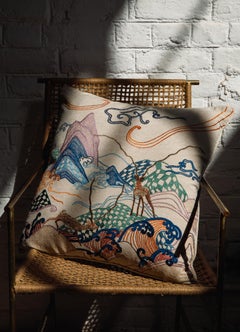 Dreamscape Blackbuck Multicolor Embroidered Cushion Large, Viya By Vikram Goyal