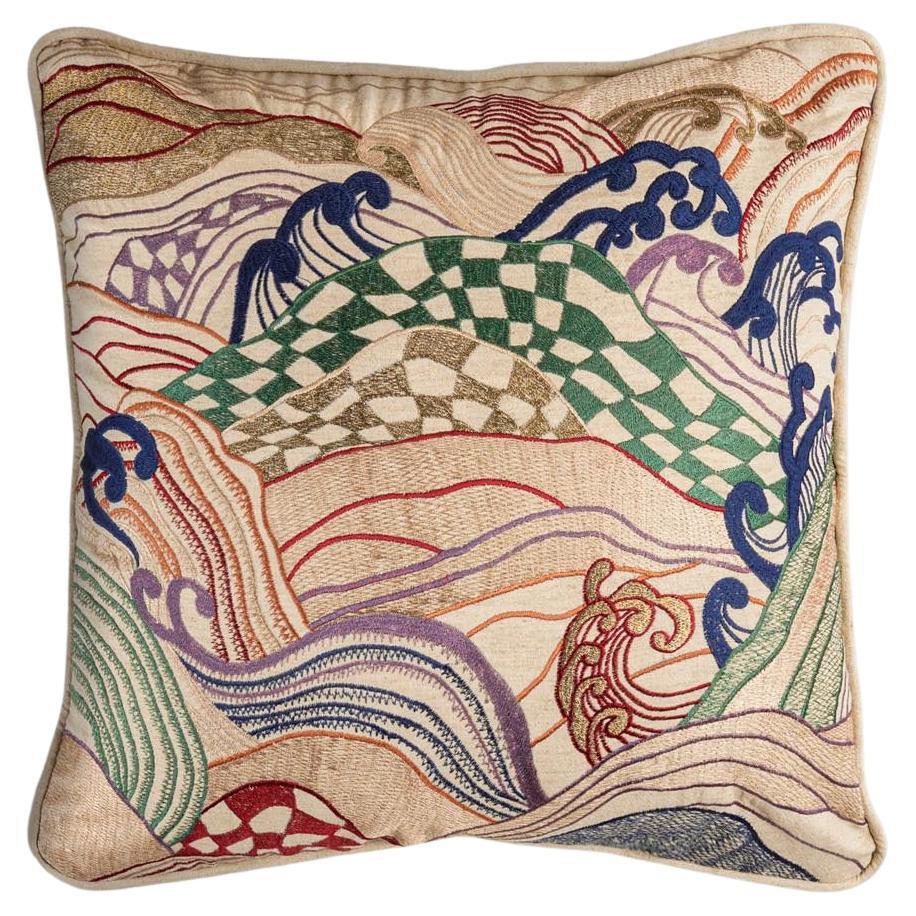 Dreamscape Multicolor Embroidered Cushion Small, Viya By Vikram Goyal For Sale