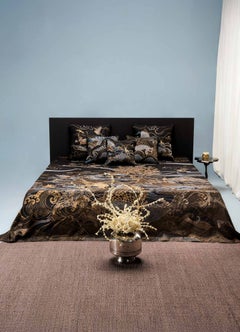 Dreamscape Black & Gold Embroidered Bedcover in Linen, Viya by Vikram Goyal