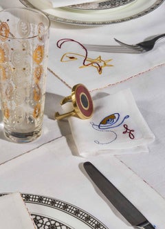 Set di 4 tovaglioli da cocktail bianchi ricamati a mano Evil Eye, Viya by Vikram Goyal