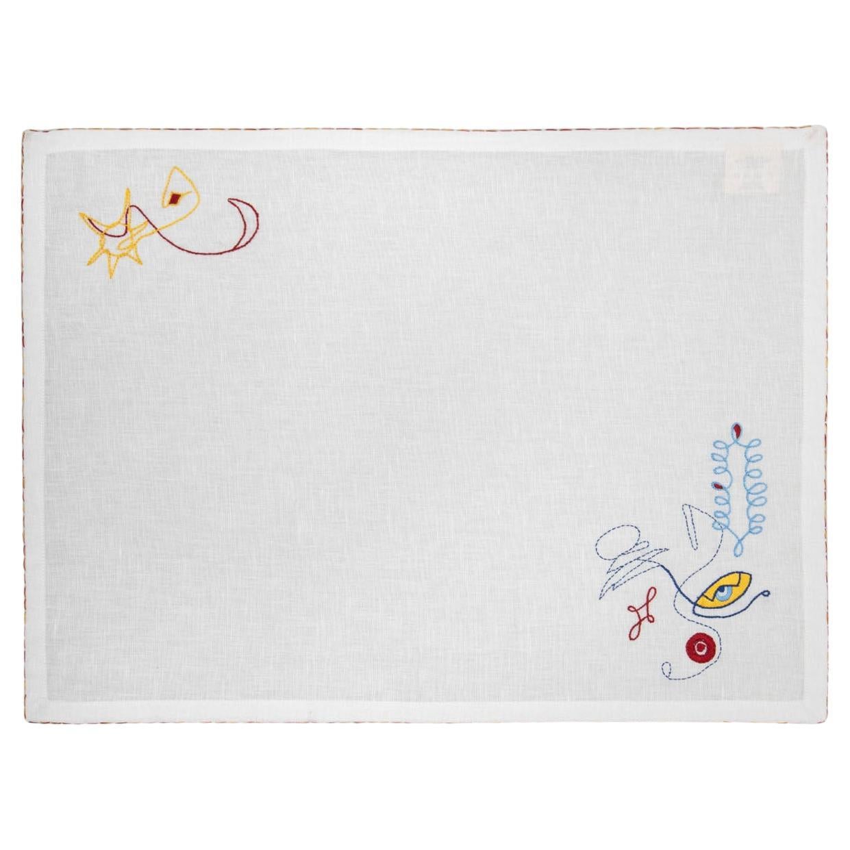 Evil Eye Hand Embroidered White Placemat - Set of 2, Viya by Vikram Goyal