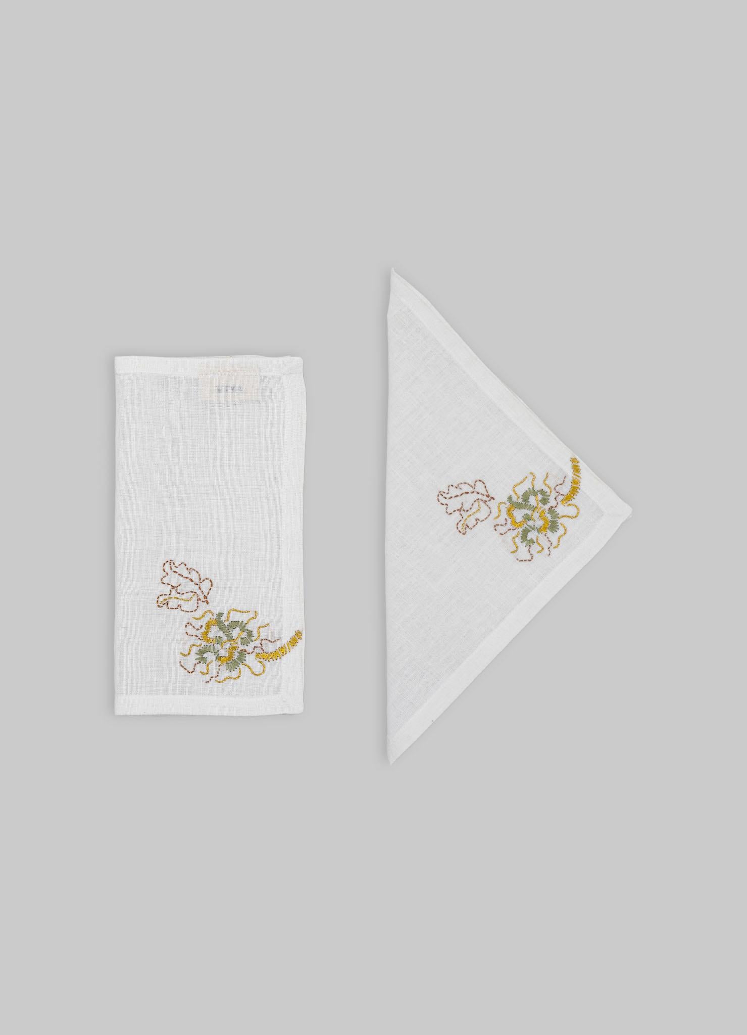 Baum voller Papageien Handgestickte Weiß & Gold Cocktail Servietten 4er Set (Indisch) im Angebot