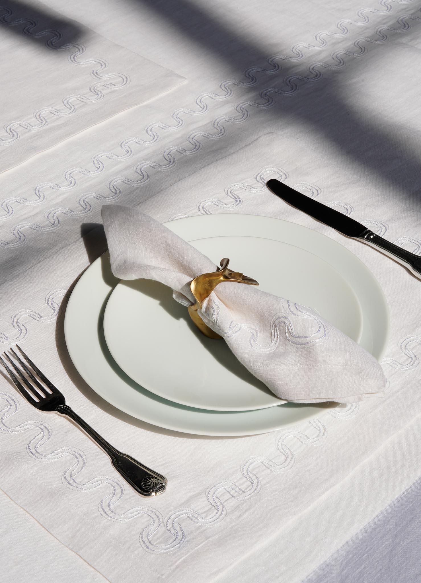 Hand-Crafted Paigah Hand Embroidered White Linen Placemat - Set of 2, Viya by Vikram Goyal For Sale