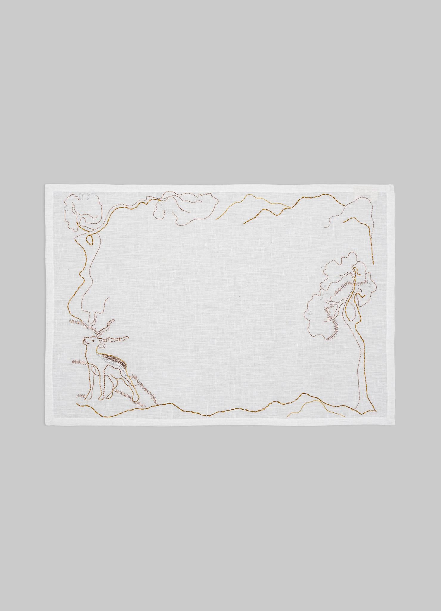 Blackbuck Dreams Hand Embroidered White Placemat, Viya by Vikram Goyal

In 