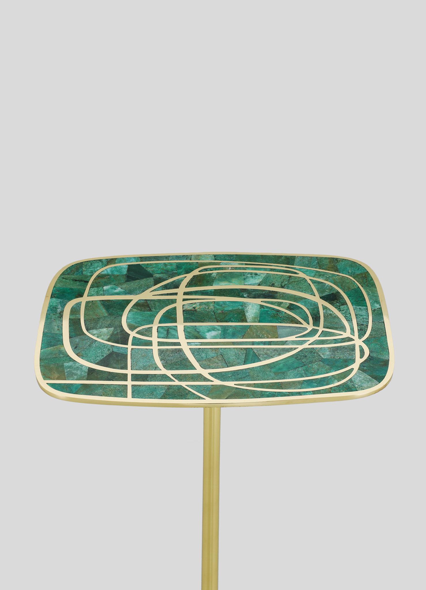 Cast Neli Side Table in Brass & Semi Precious Stone, Viya by Vikram Goyal For Sale