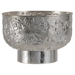 Peacock Paradise Silver Plated Serving Bowl Tall in Brass, Viya by Vikram Goyal