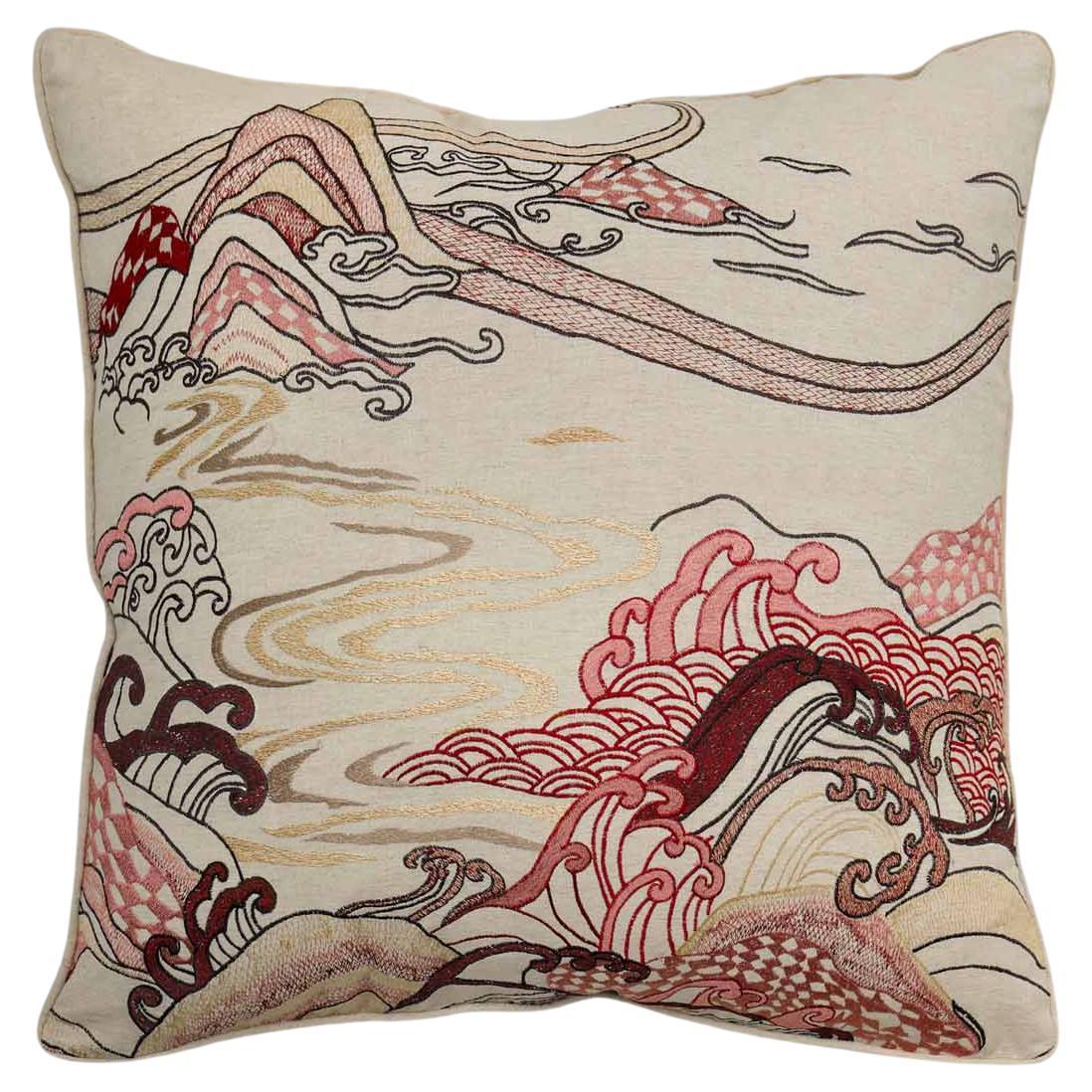 Dreamscape Red Embroidered Cushion B Large, Viya By Vikram Goyal