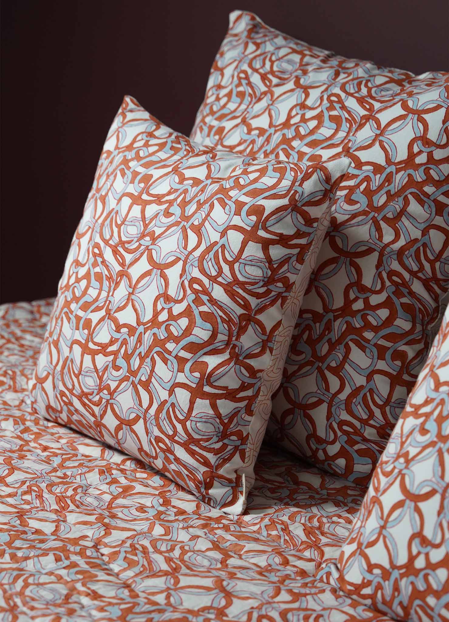 Paigah Orange & Blue Cushion Cover 18"x18", Viya By Vikram Goya