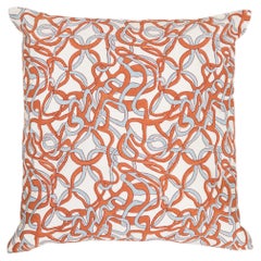 Block Printed Cushion Cover, Paigah Orange & Blue 24"x24", Viya by Vikram Goyal