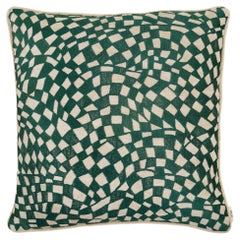 Dreamscape Green Embroidered Checks Cushion Cover Small
