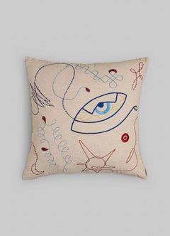 Copricuscino ricamato a mano Evil Eye Ecru grande