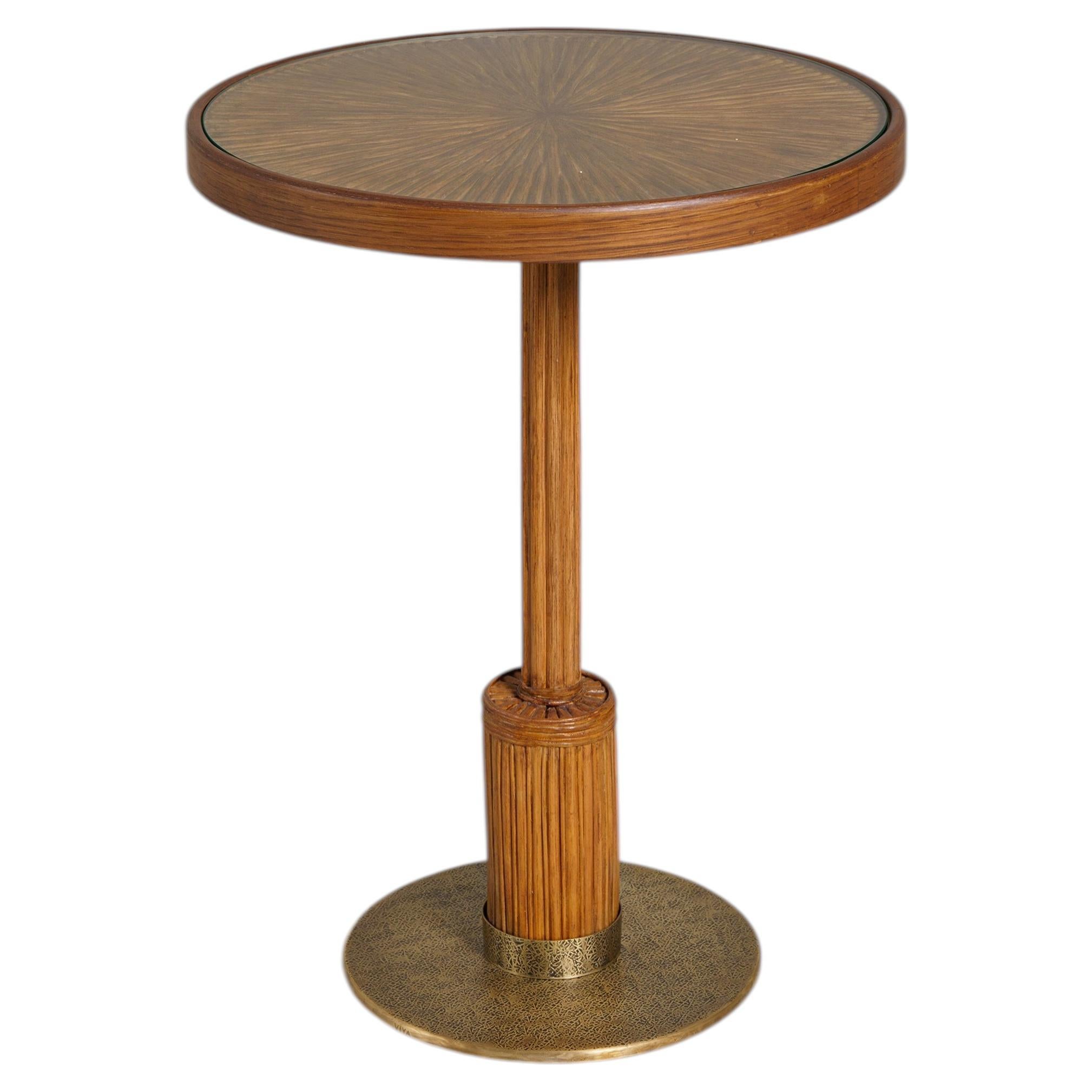 Contemporary side table, Namsai Large in cane and brass, Viya by Vikram Goyal