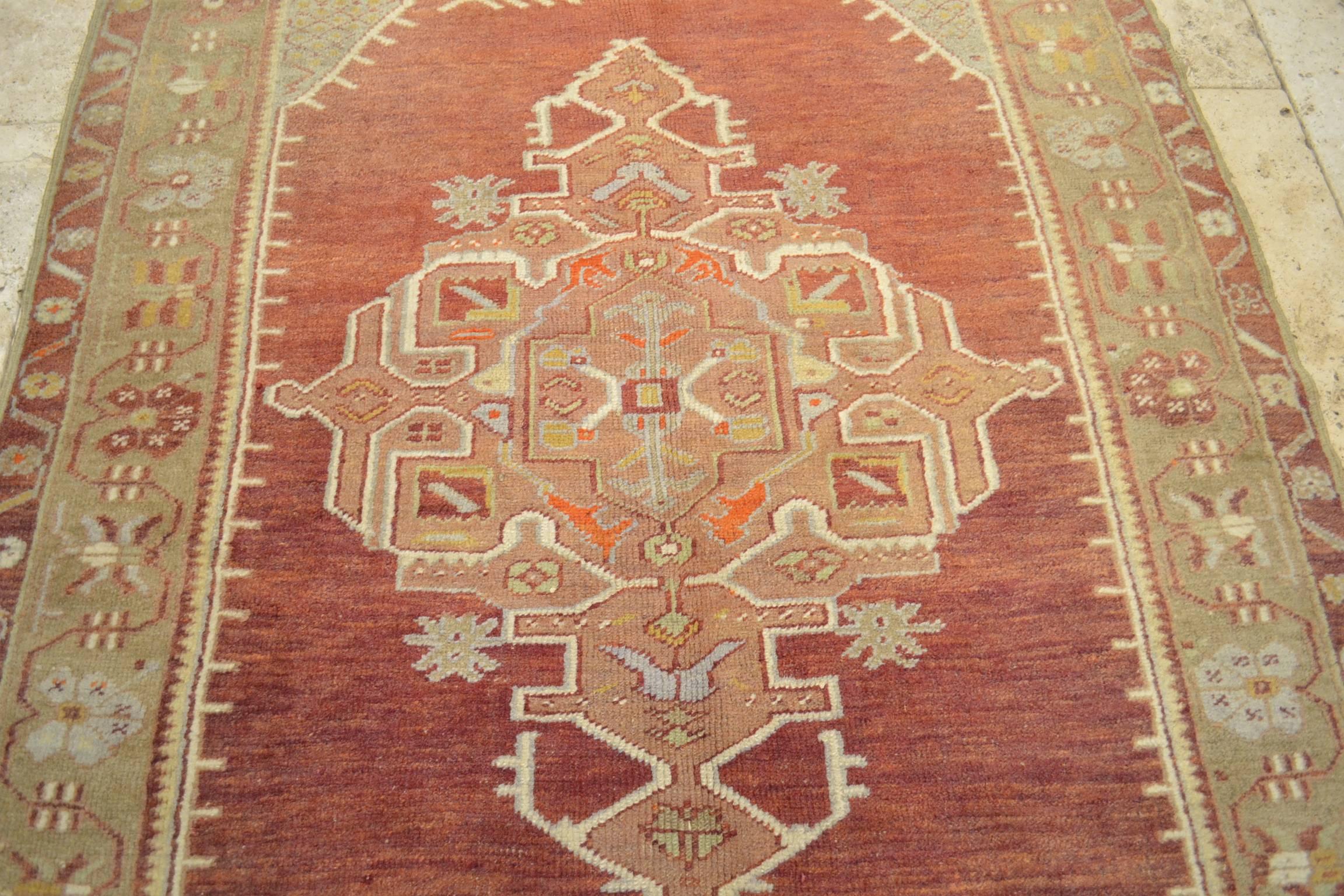 Hand-Knotted Vintage Oushak For Sale