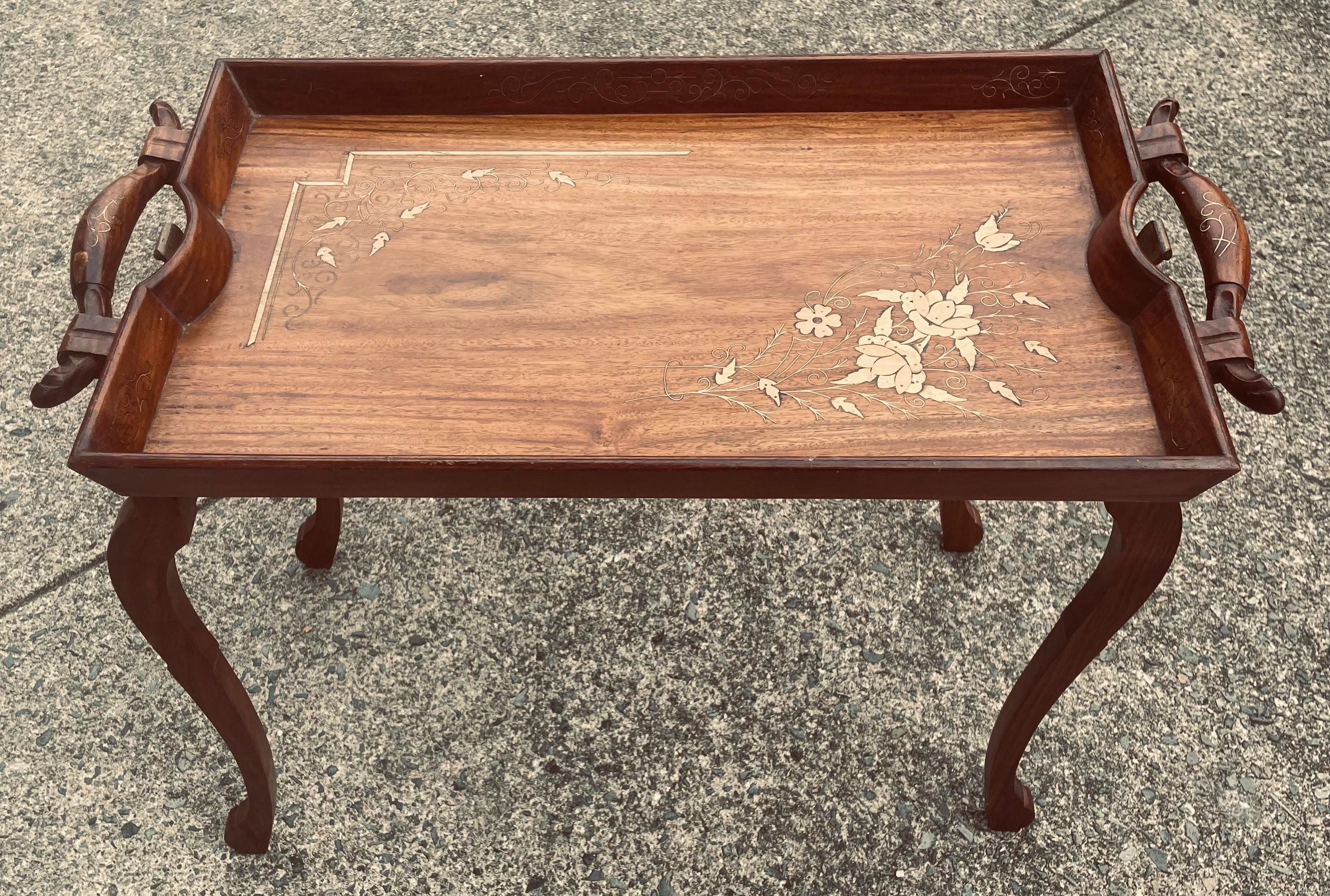 Anglo-Indian Folding Rosewood Tray/Butler's Table With Mixed Metal Inlay In Good Condition For Sale In Clifton Forge, VA