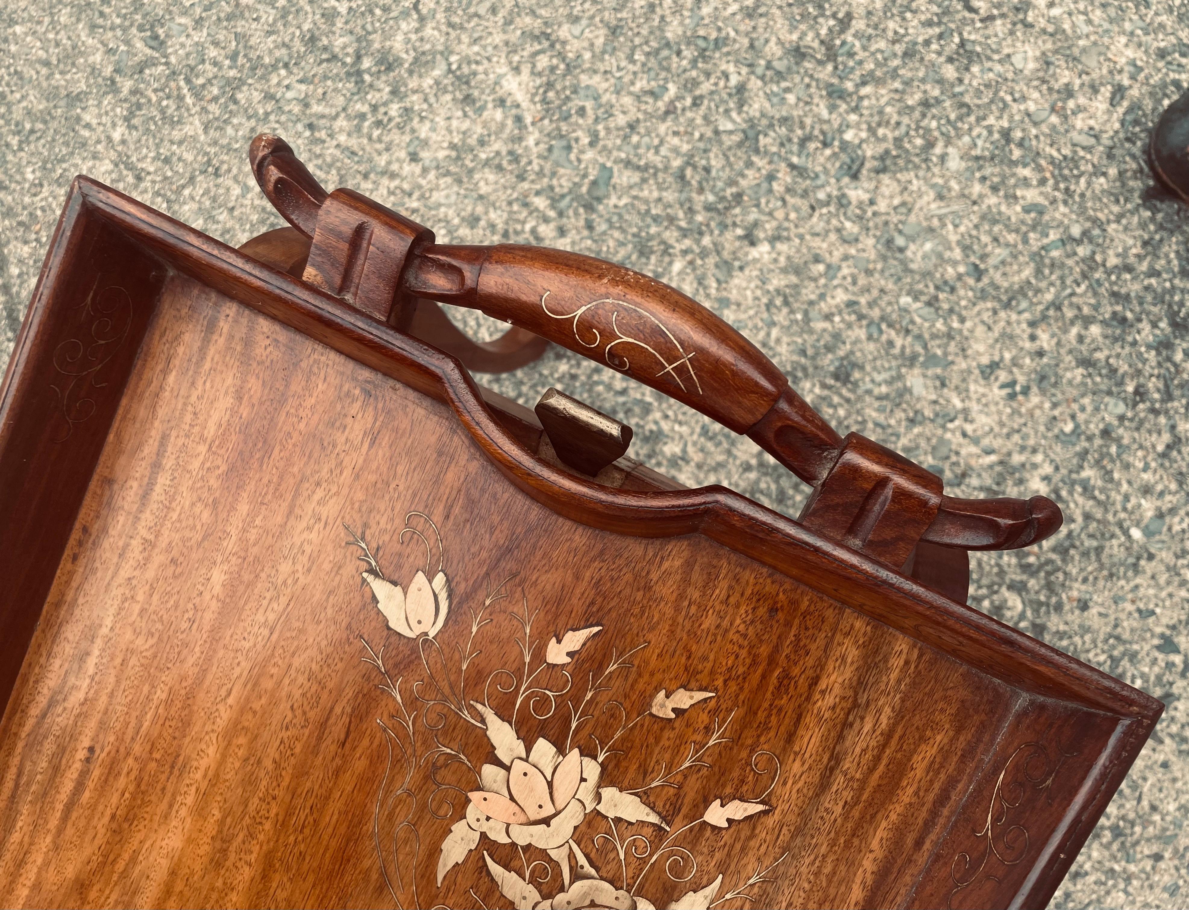 Anglo-Indian Folding Rosewood Tray/Butler's Table With Mixed Metal Inlay For Sale 5