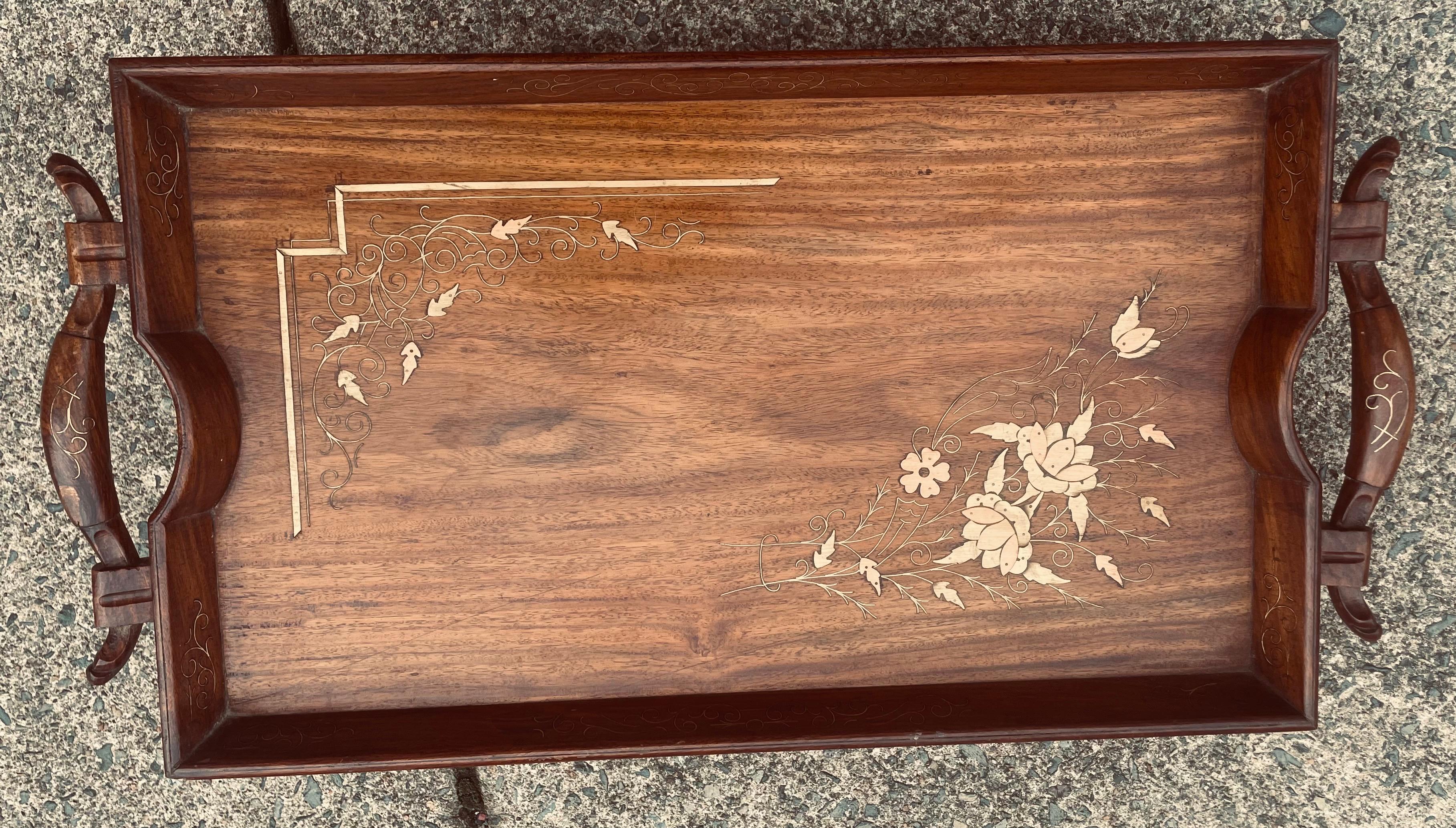 Anglo-Indian Folding Rosewood Tray/Butler's Table With Mixed Metal Inlay For Sale 4