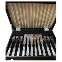 Sheffield Inglaterra Juego en Caja para 6 Pescado/Postre Forke & Cuchillos Mangos MOP