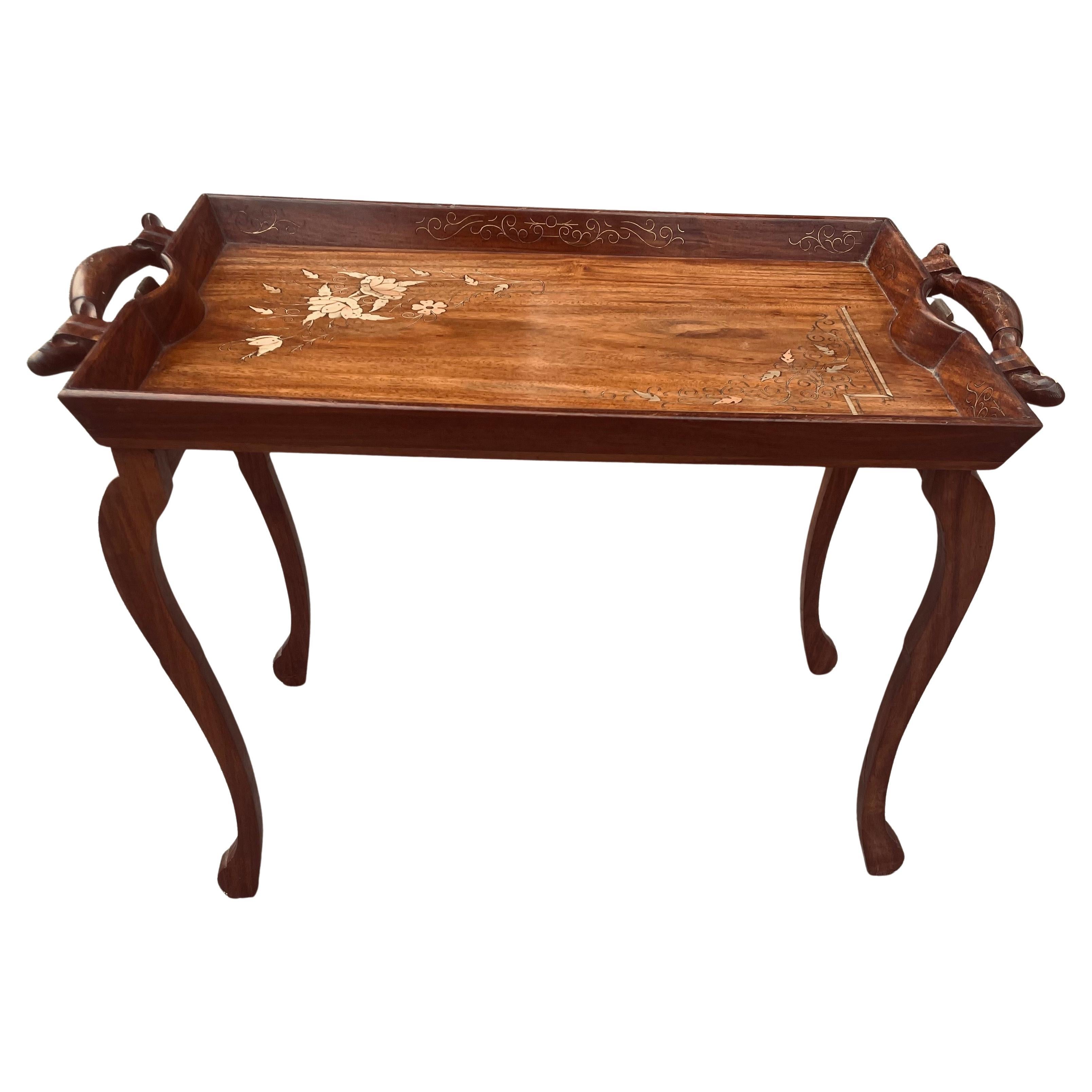 Anglo-Indian Folding Rosewood Tray/Butler's Table With Mixed Metal Inlay For Sale