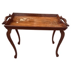Vintage Anglo-Indian Folding Rosewood Tray/Butler's Table With Mixed Metal Inlay