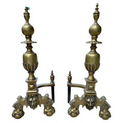 Große beeindruckende Messing Andirons/Firedogs/Chenets w/Lion Heads Ball & Claw Füße
