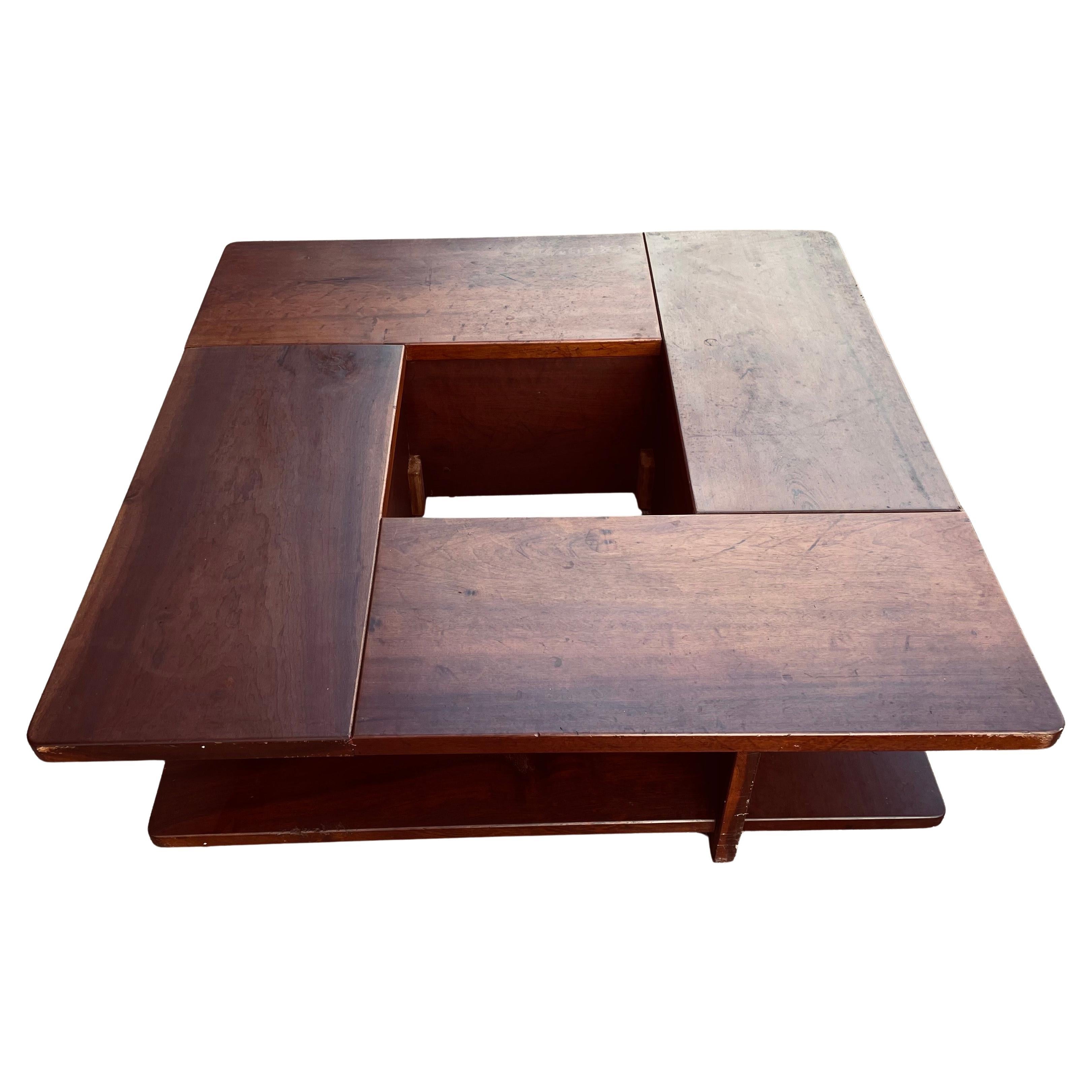 Mid Century Square Coffee Table w/Center Cut-Out For Sale