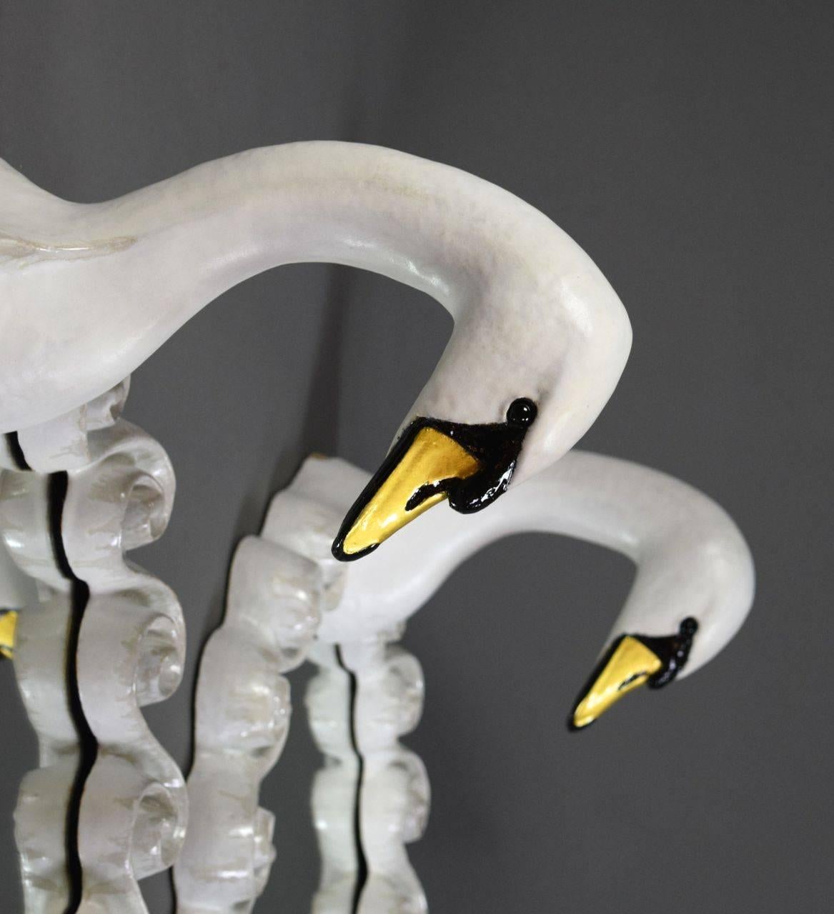 Pair of Glazed Stoneware Swan Mirrors by Gail Dooley In Excellent Condition For Sale In New York, NY
