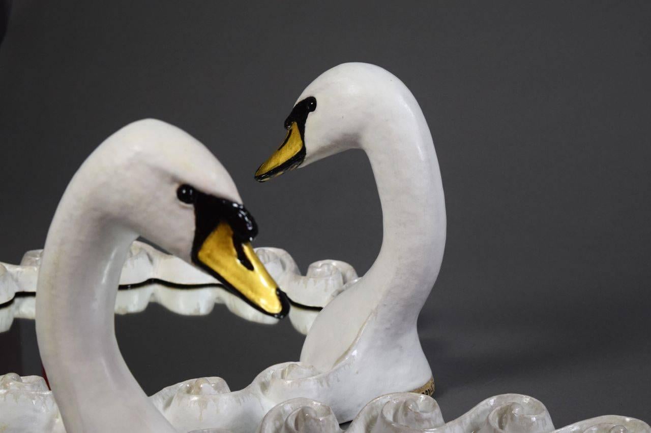 Pair of Glazed Stoneware Swan Mirrors by Gail Dooley For Sale 2