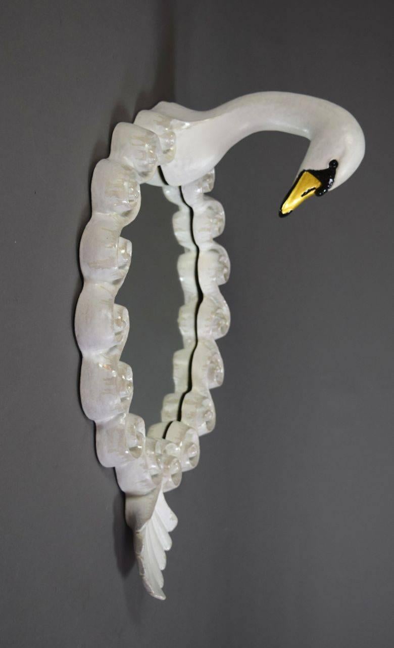Contemporary Pair of Glazed Stoneware Swan Mirrors by Gail Dooley For Sale